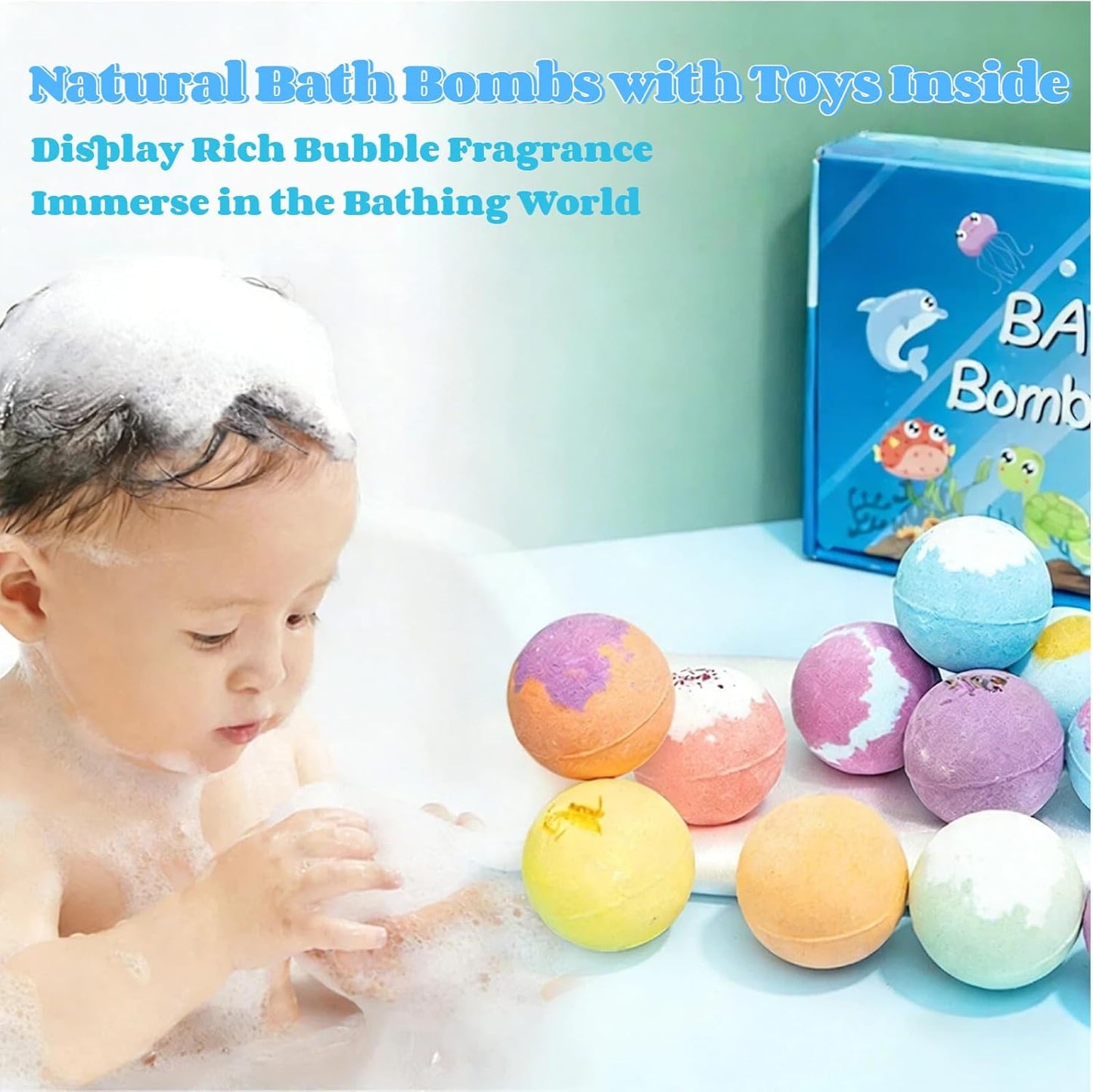 Kribee Bath Bombs with Surprise Inside - 6/12 Pack Organic Bubble Fizzy with Toys, Natural Sea Salt Color Changing Bath Balls - Dinosaur Egg、Animal、Ocean Theme Bath Fizzies (Green 12pcs)