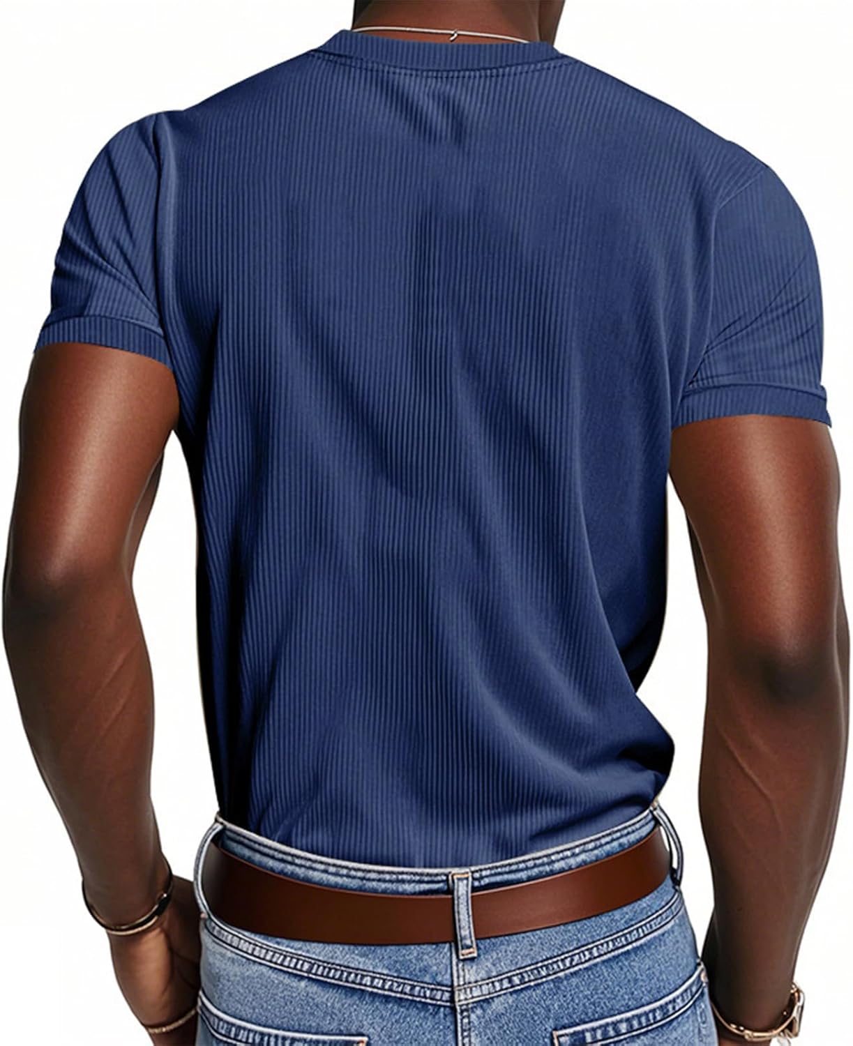 GYMDOG Slim Fit T Shirts for Men 2025 Spring V Neck Short Sleeve Ribbed Knit Corduroy Shirts Solid Casual Business Tops