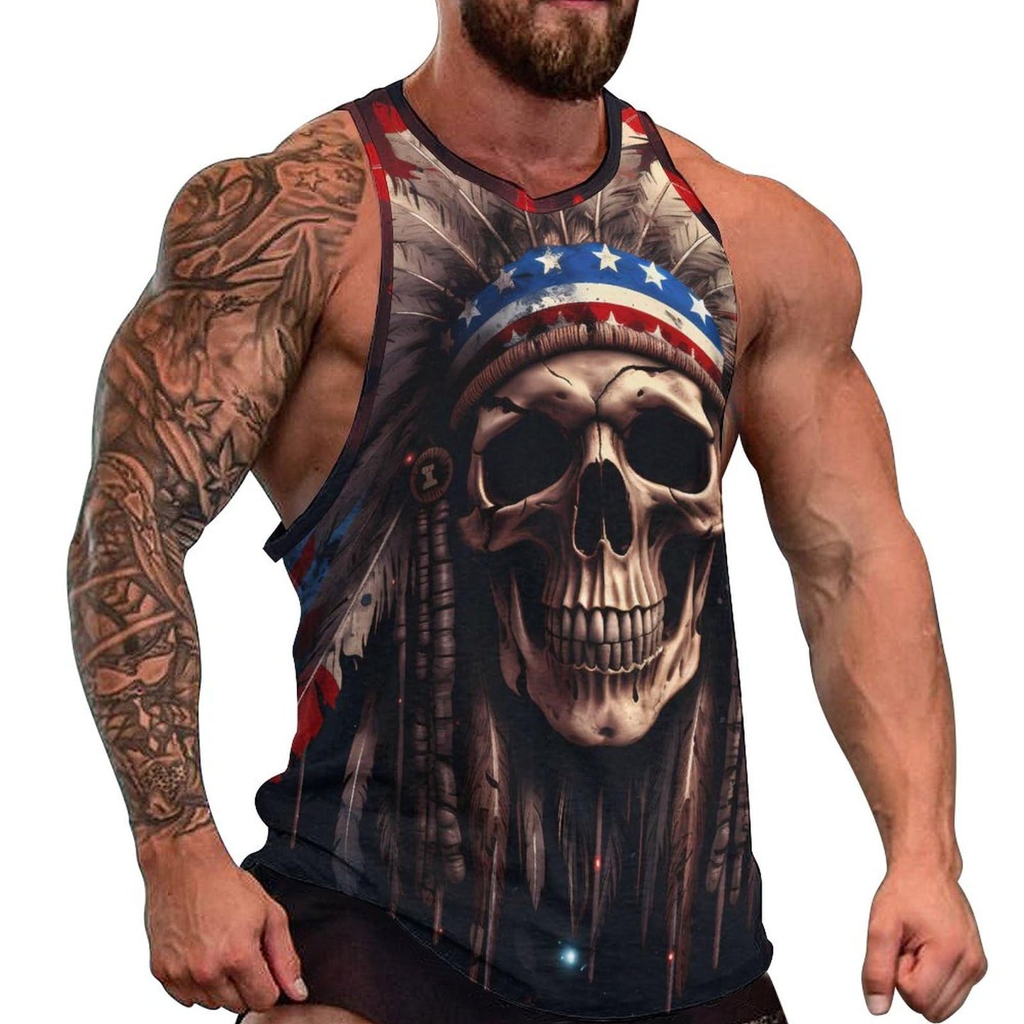 NAVARCH Mens US Flag Tank Tops Skull Graphic Print Sleeveless Crew Neck Western Shirts for Men Fashion Vest