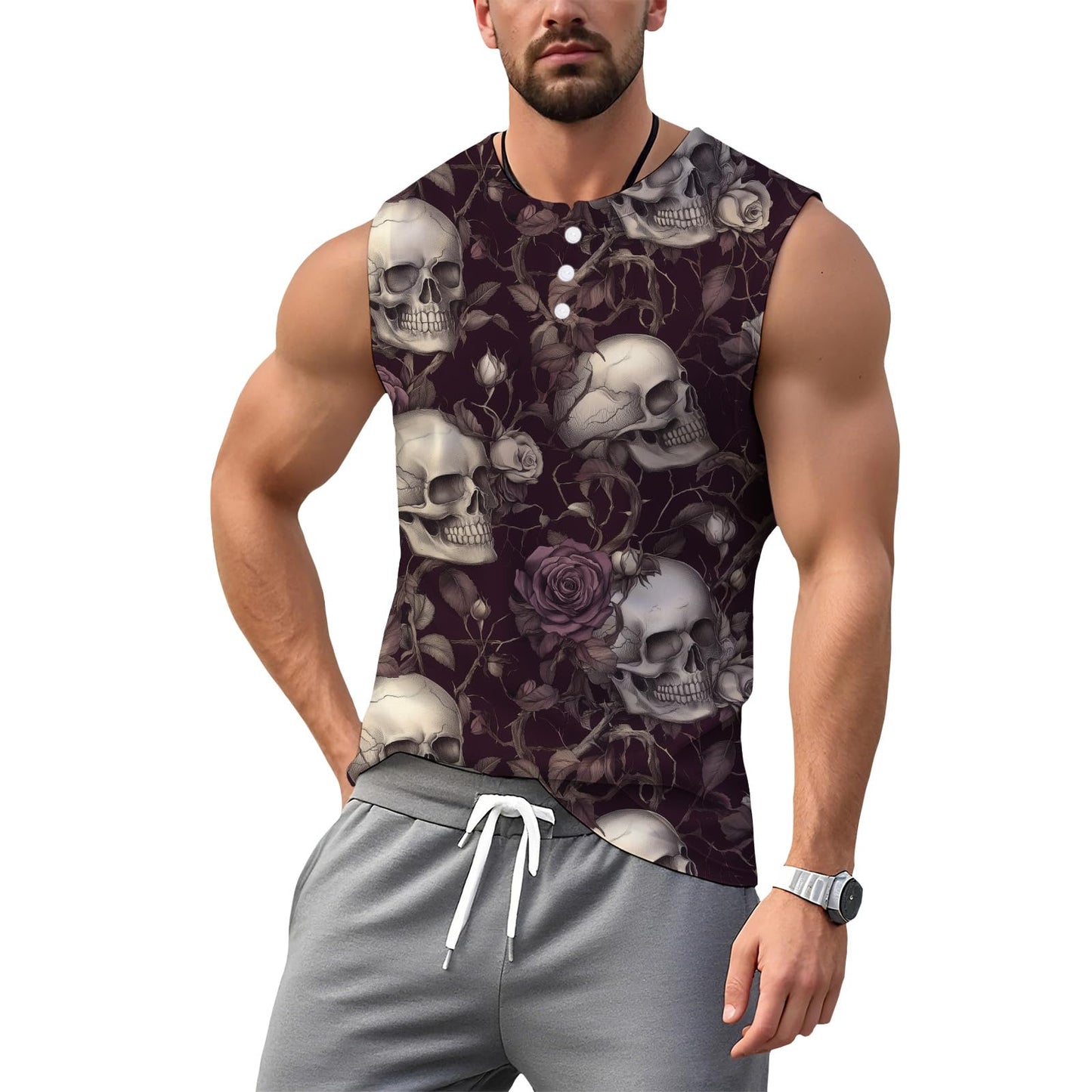 NAVARCH Mens Tank Tops for Workout Skull Print Casual Sleeveless Muscle Shirts Crewneck Loose Fit Basic Beach Top