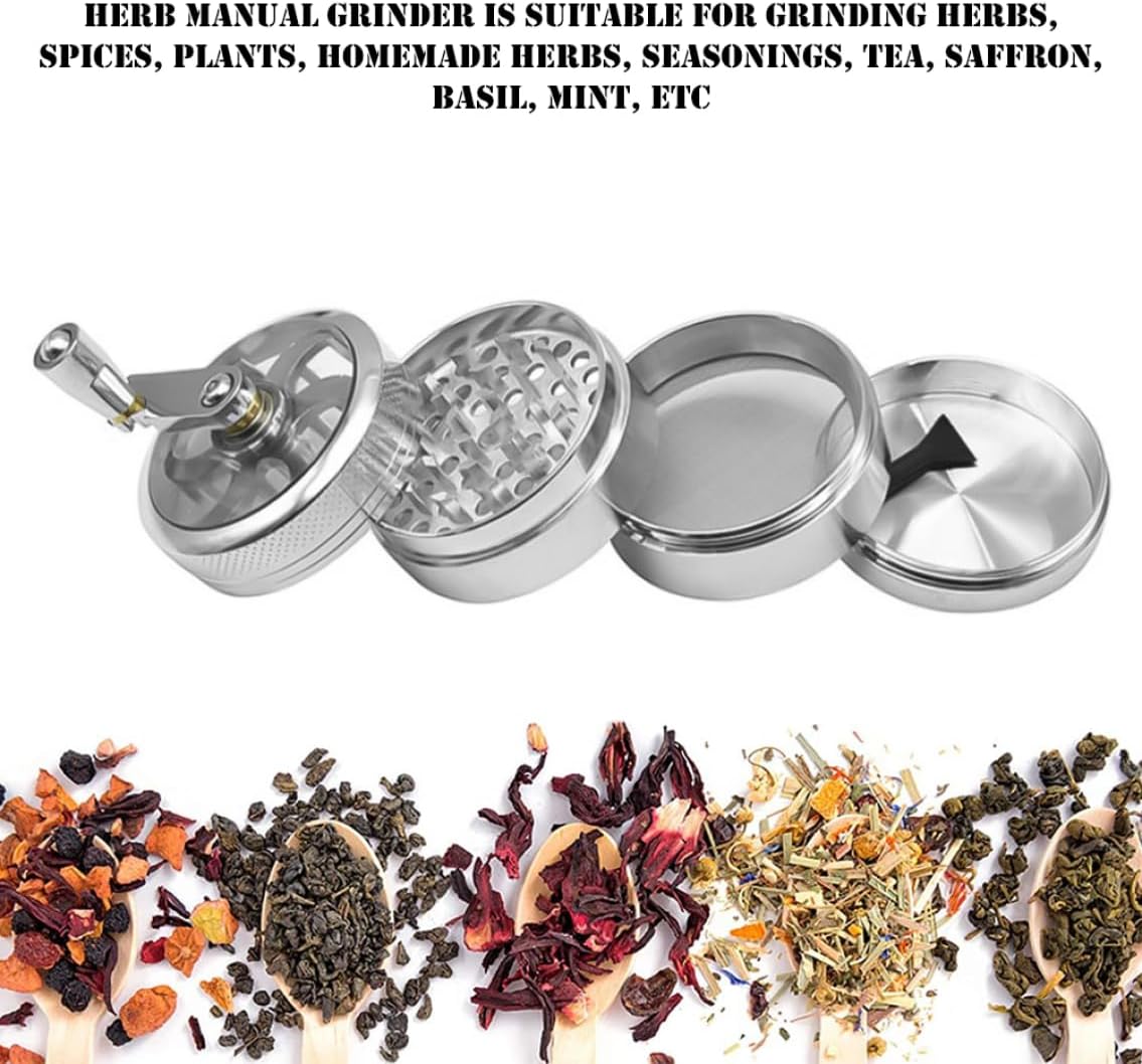 Kribee Pepper Hand Grinding Manual Grinder Pepper Hand Mill Grinder with Crank Handle Pollen Grinder Spices Crusher for Herb Coffee Salt Pepper Silver