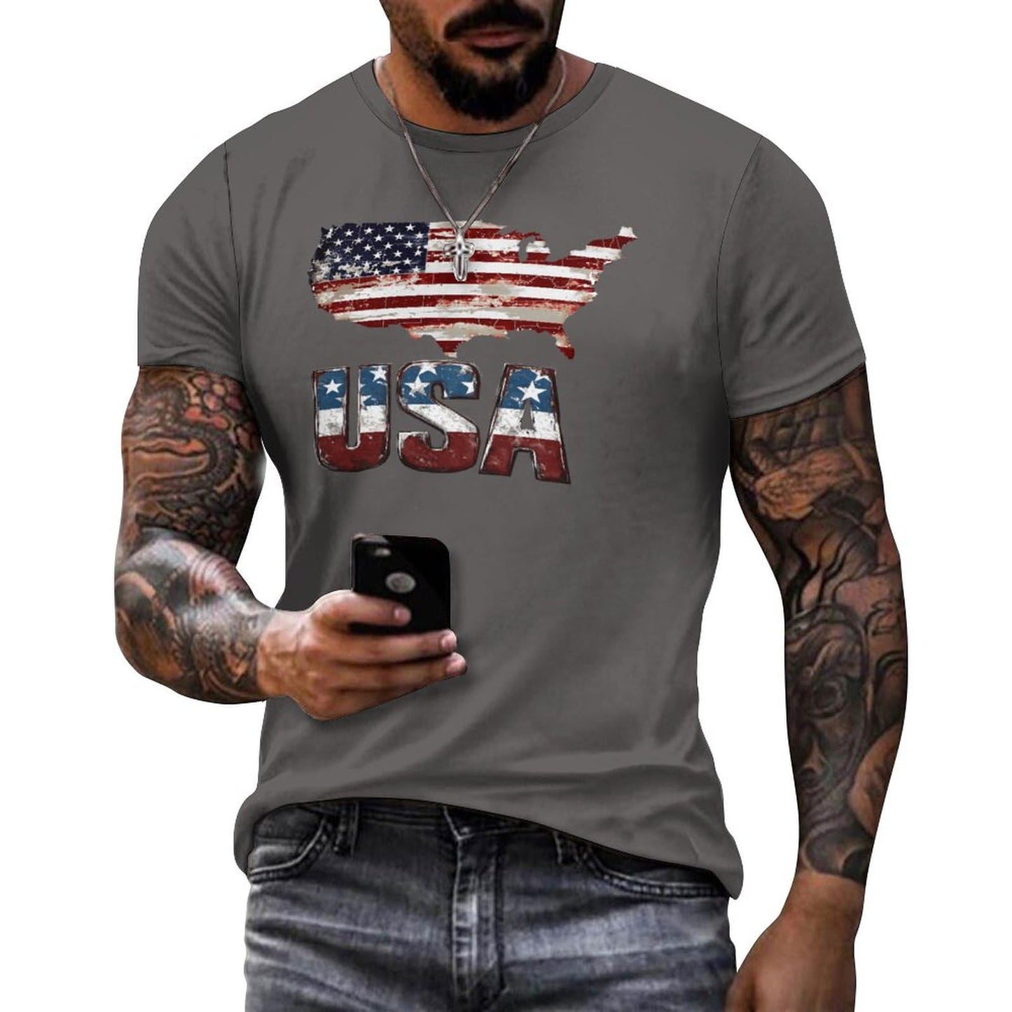 NAVARCH American Flag Shirt for Men Short Sleeve Crewneck Casual Stylish Summer Shirts Graphic Skull Print T-Shirt Tops
