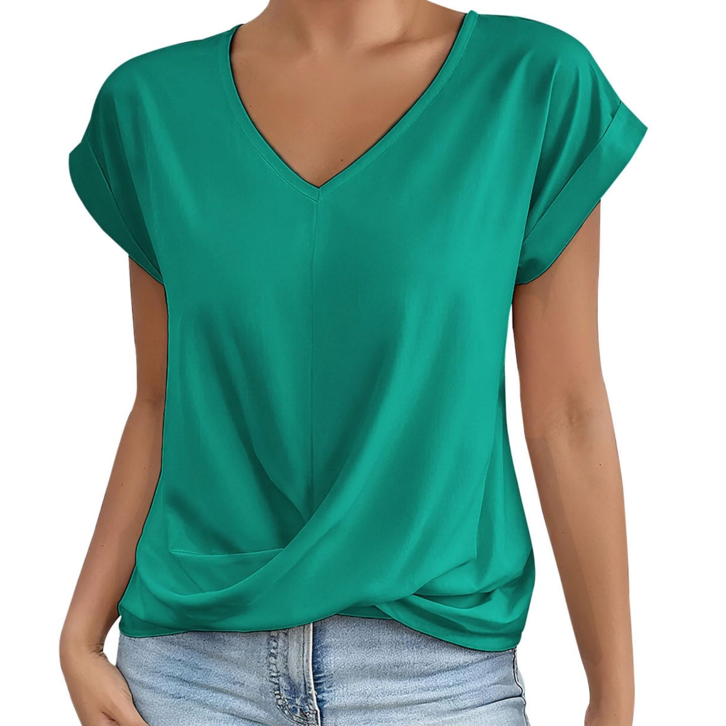 Alivebody Shirts for Women Summer Tops 2025 V Neck Blouse Short Sleeve Casual Polyester Fashion T-Shirts