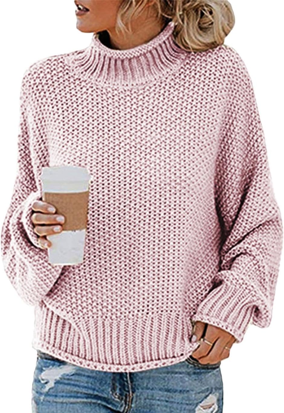 WAZZAP Women Sweater for Autumn Winter Casual Trendy Lightweight Tops Long Cuffed Sleeve Mock Neck Sweater