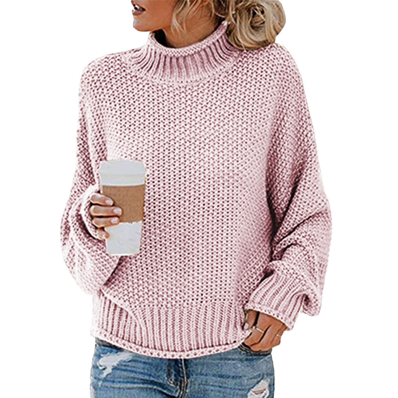 WAZZAP Women Sweater for Autumn Winter Casual Trendy Lightweight Tops Long Cuffed Sleeve Mock Neck Sweater