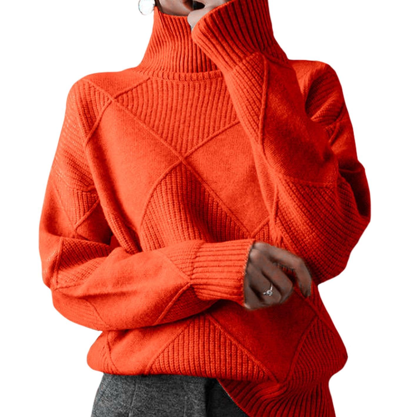 WAZZAP Sweaters for Women Fall Winter Turtleneck Long Sleeve Casual Loose Pullover Chunky Sweater Plus Size