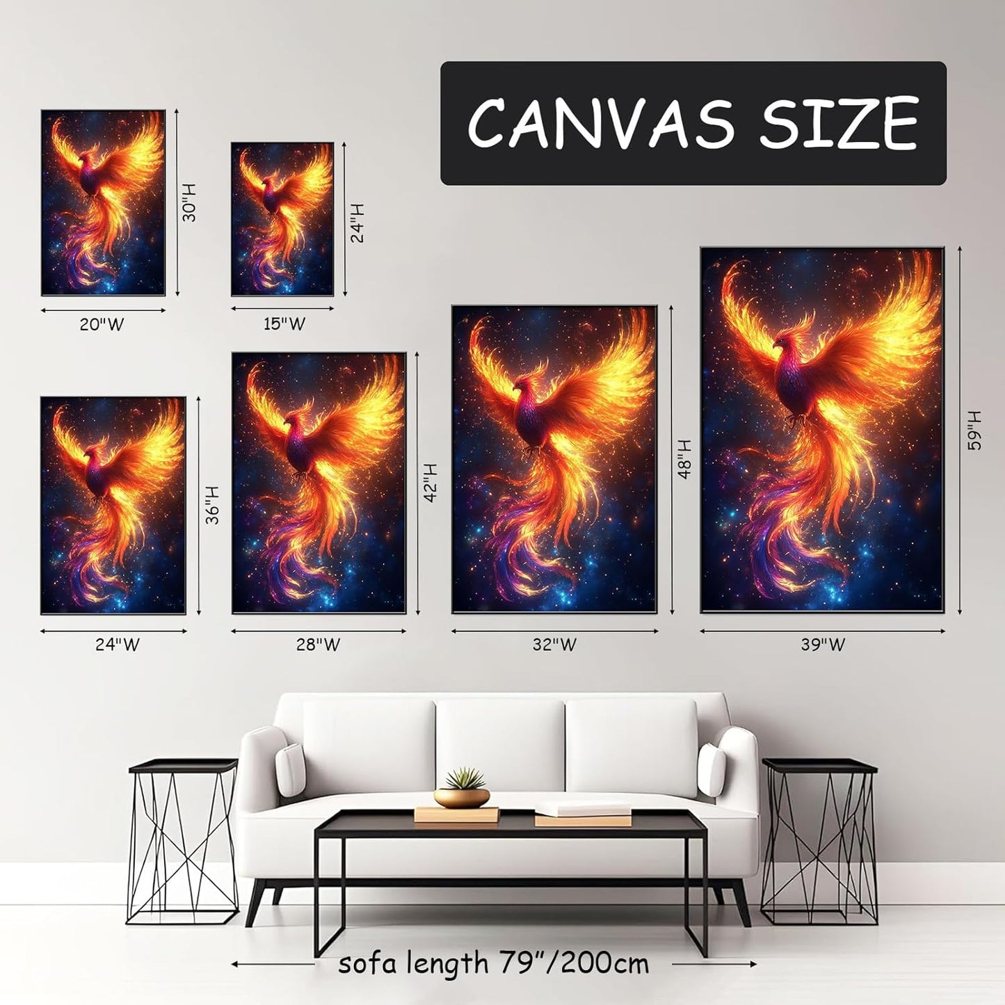 JiffPom Phoenix Rising Canvas Wall Art, Phoenix Canvas Wall Art, Phoenix Fire Bird Wall Art, Mythical Canvas Wall Art, Fantasy Phoenix Wall Decor, Inspirational Home Decor, Office Wall Art (Gold Framed, 32"x48" | 82x122cm)