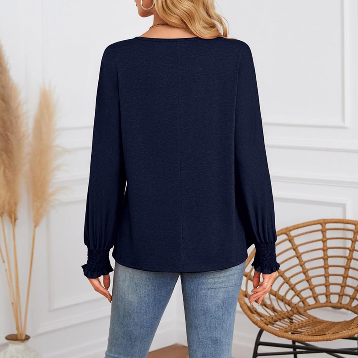 Befox Women's Pleated Tops, Crewneck Long Sleeve Blouse Tunic T-Shirt 2026 Spring Fall Trendy Casual Loose Pleated Shirts