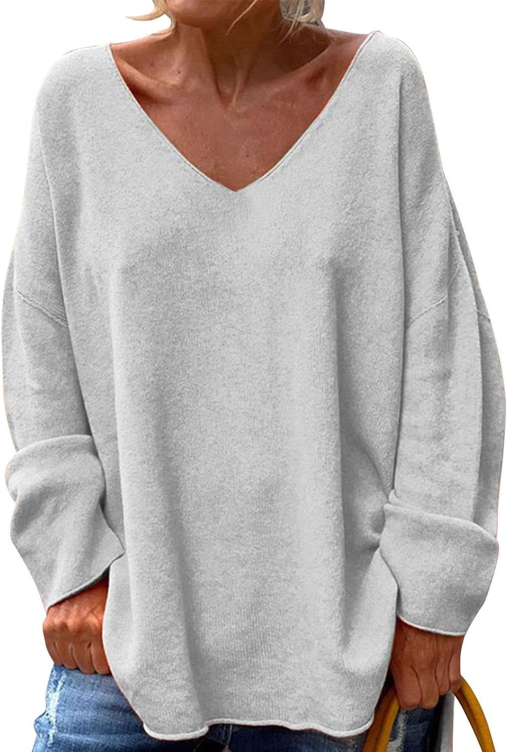 GYMDOG Women Long Sleeve Shirts V Neck Casual and Fishion Solid Color Oversize Tops Basic Tee
