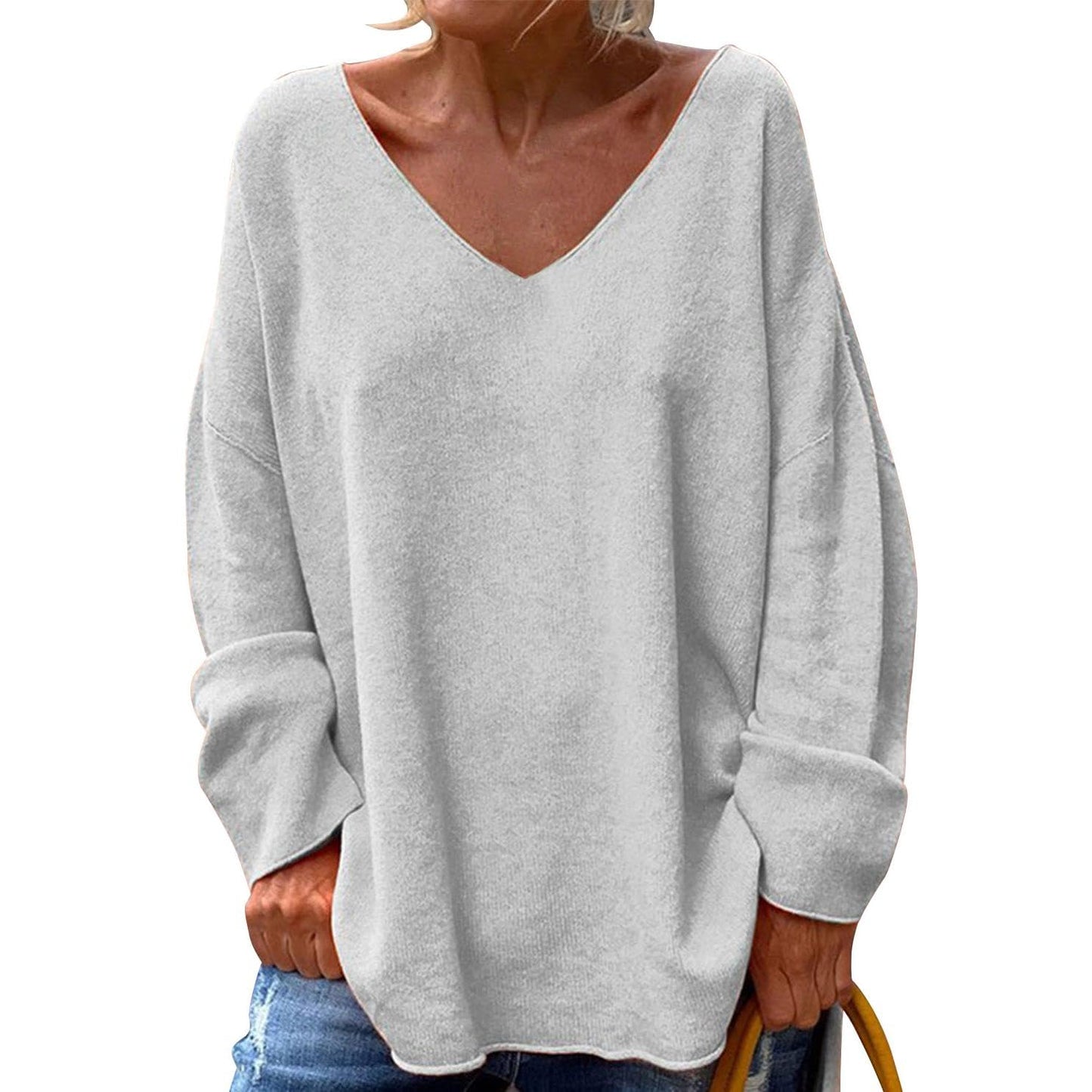 GYMDOG Women Long Sleeve Shirts V Neck Casual and Fishion Solid Color Oversize Tops Basic Tee