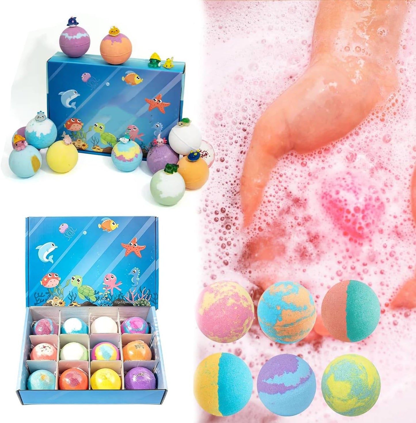 Kribee Ocean Toy Bath Salt Ball Sleeve Box Bath Bombs,2026 New 12-Pack Bath Bombs with Toys Inside,Upgrade Easter Gifts Bubble Easter Basket Stuffers Easter Egg Fillers