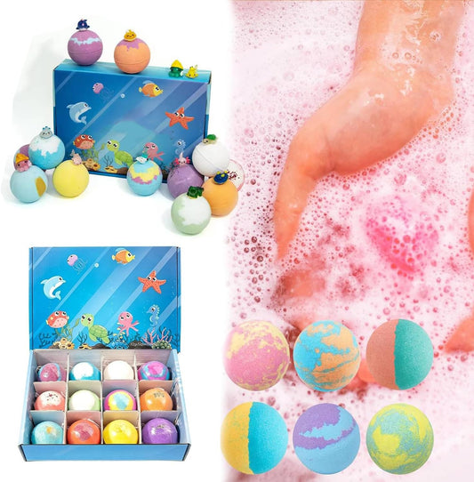 Kribee Ocean Toy Bath Salt Ball Sleeve Box Bath Bombs,2026 New 12-Pack Bath Bombs with Toys Inside,Upgrade Easter Gifts Bubble Easter Basket Stuffers Easter Egg Fillers
