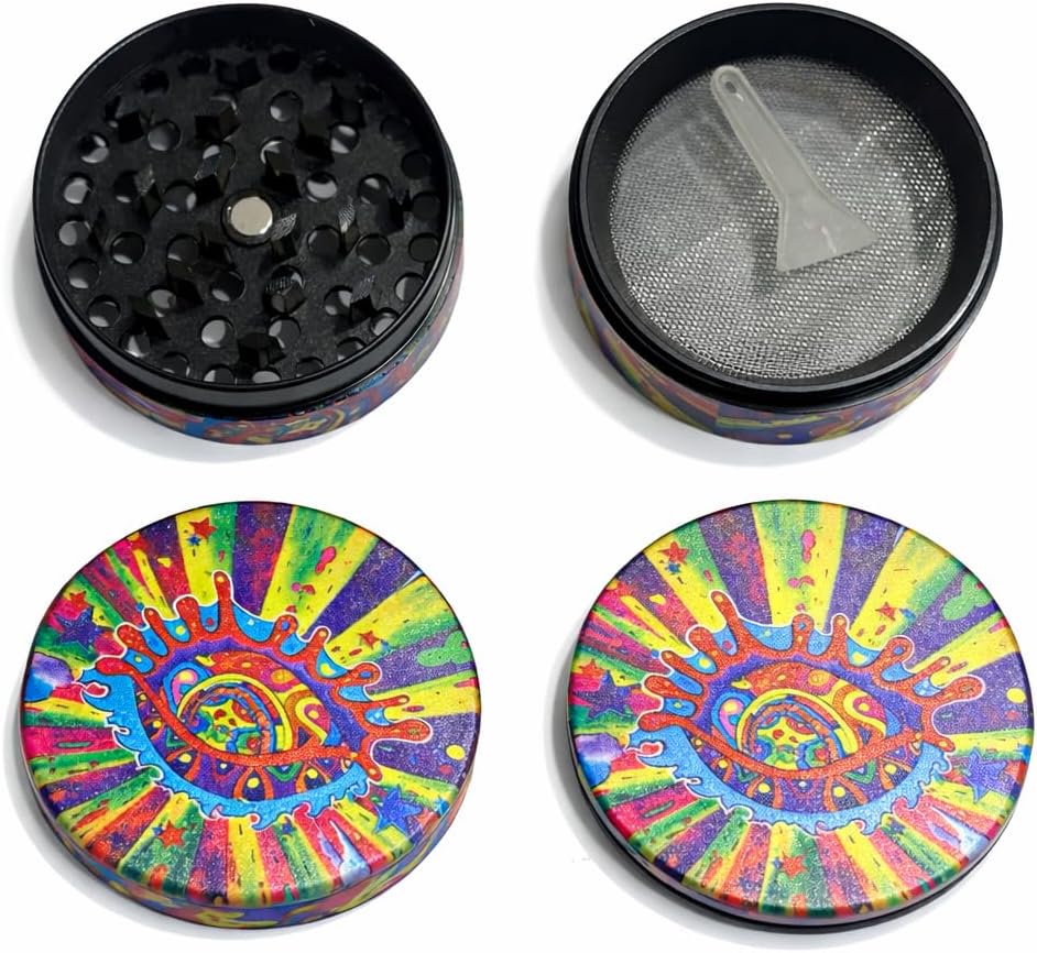 Kribee Herb Grinder Zinc Alloy 4 Piece 50mm Grinder Metal Crusher for Spice- Acid Attack Trip 70s (Grinder Only)