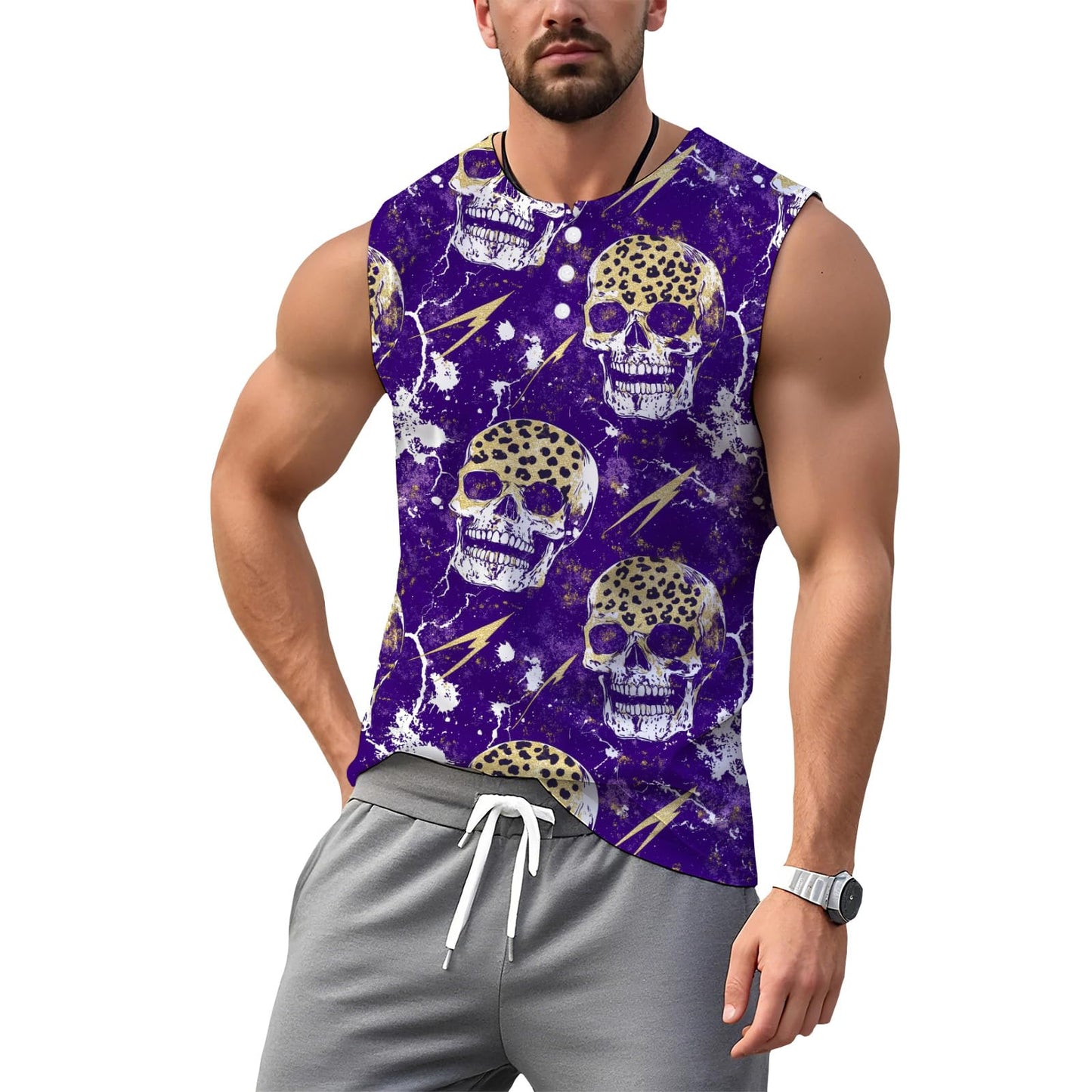 NAVARCH Mens Tank Tops for Workout Skull Print Casual Sleeveless Muscle Shirts Crewneck Loose Fit Basic Beach Top