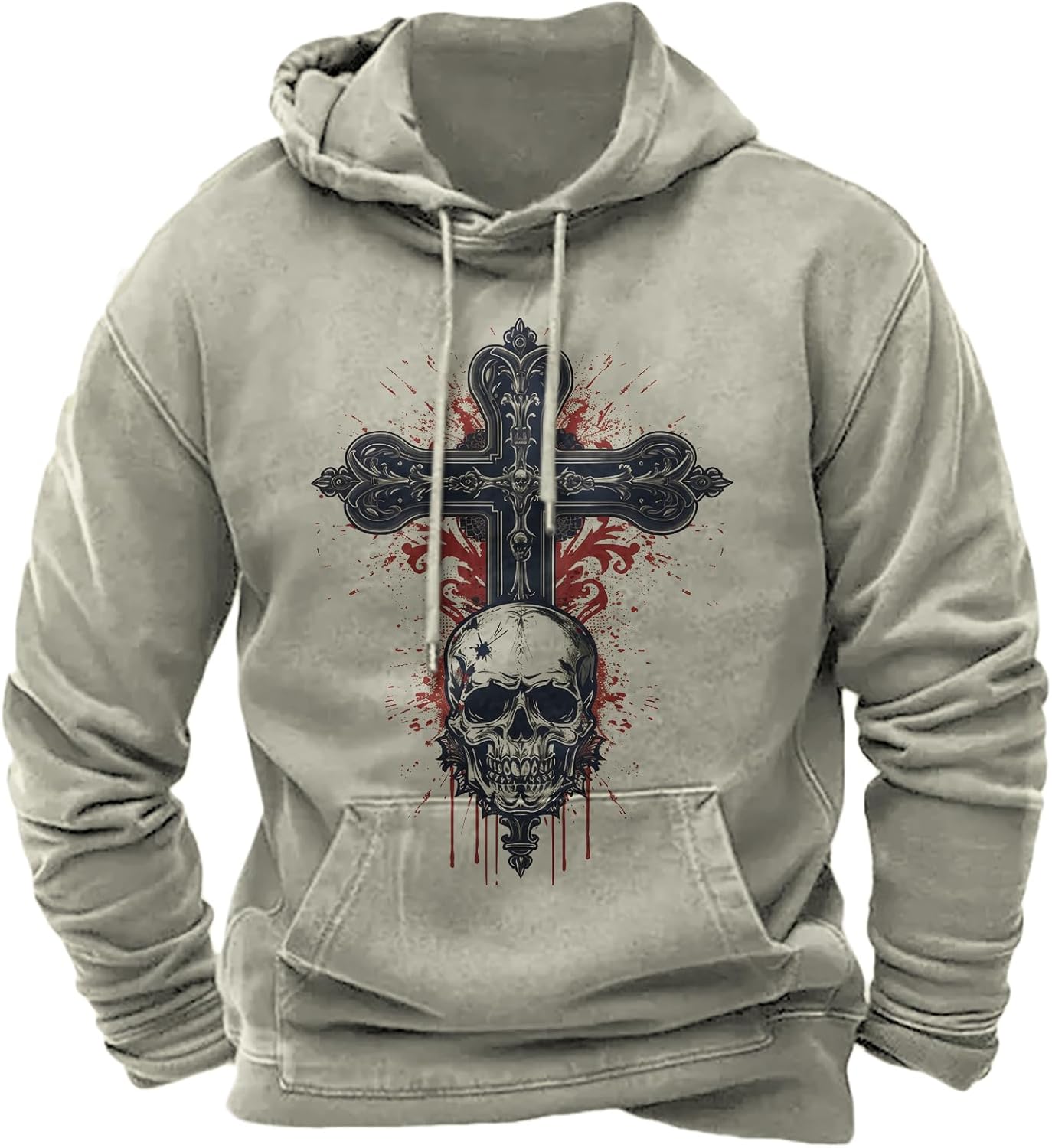 JiffPom Men's Christian Hoodies Pullover Retro Jesus Print Hooded Sweatshirts Casual Long Sleeve Drawstring Faith Hoodies