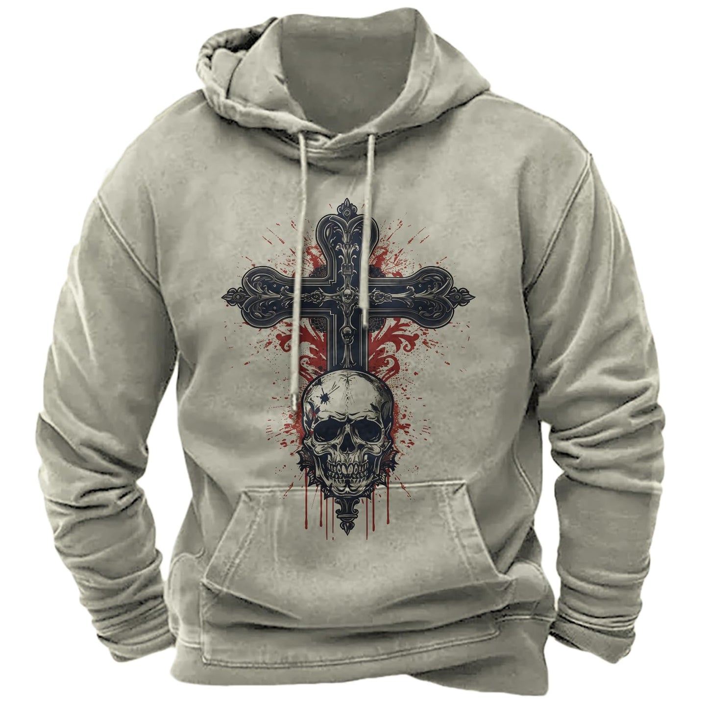 JiffPom Men's Christian Hoodies Pullover Retro Jesus Print Hooded Sweatshirts Casual Long Sleeve Drawstring Faith Hoodies