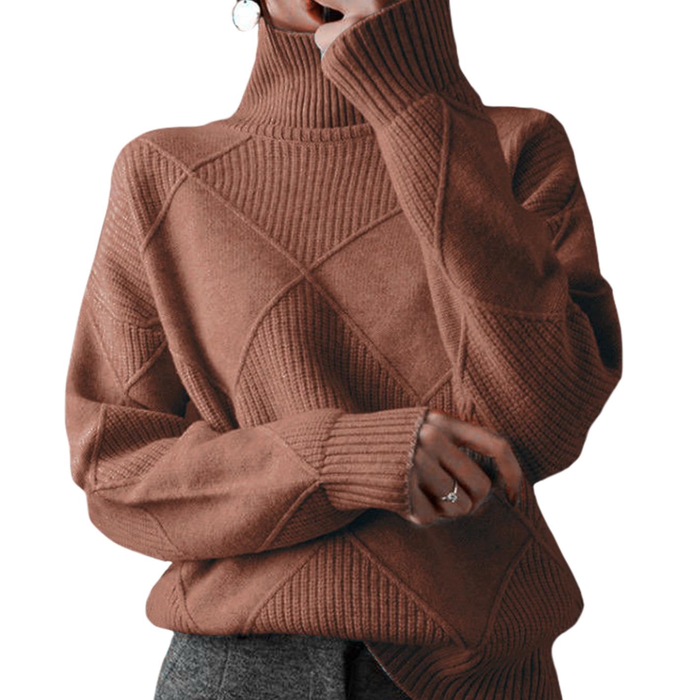 WAZZAP Sweaters for Women Fall Winter Turtleneck Long Sleeve Casual Loose Pullover Chunky Sweater Plus Size