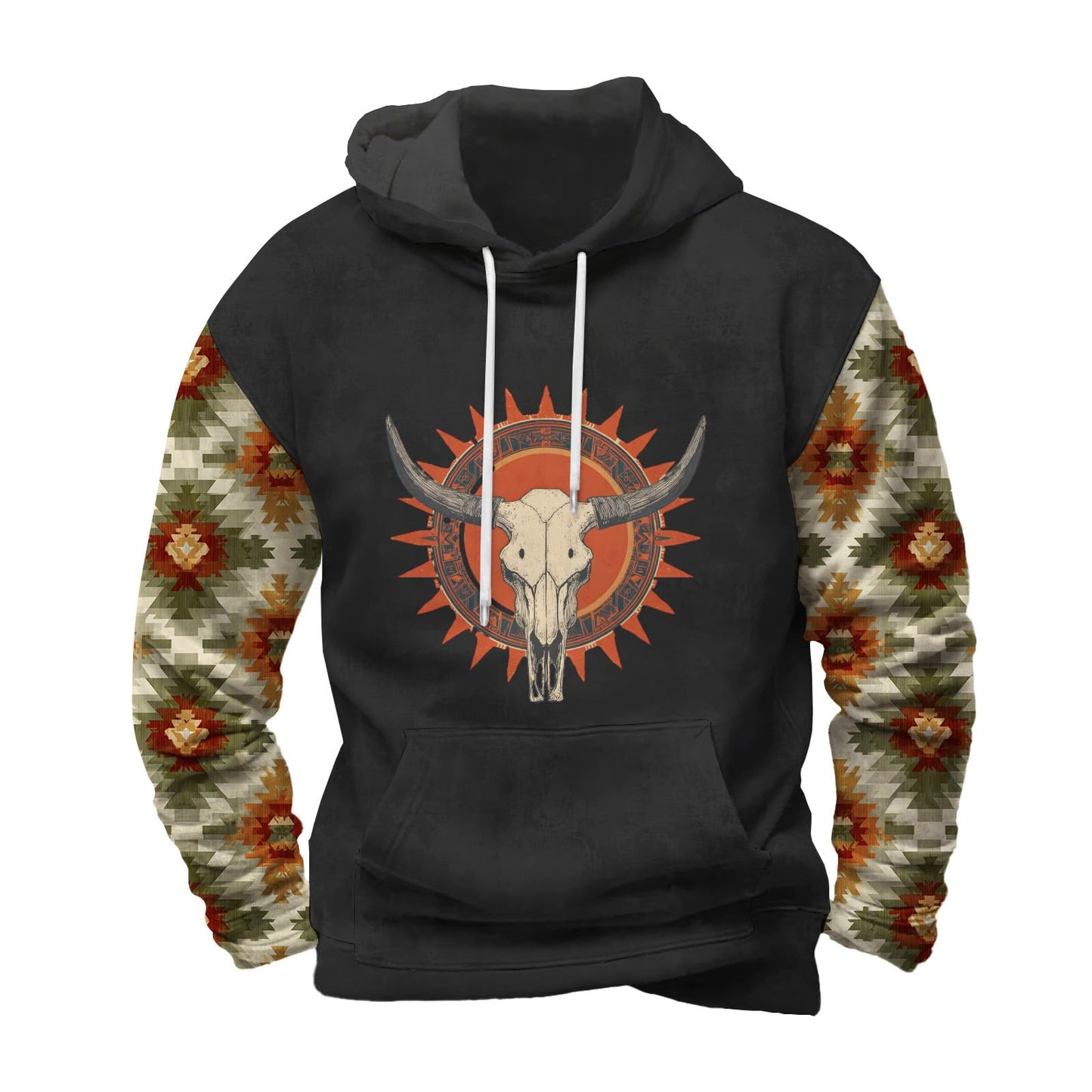 FONDBERYL Mens Aztec Hoodies Western Cowboy Hooded Sweatshirt Vintage Graphic Print Fashion Pullover Tops with Pocket