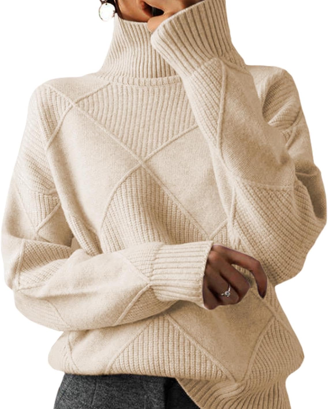 WAZZAP Sweaters for Women Fall Winter Turtleneck Long Sleeve Casual Loose Pullover Chunky Sweater Plus Size