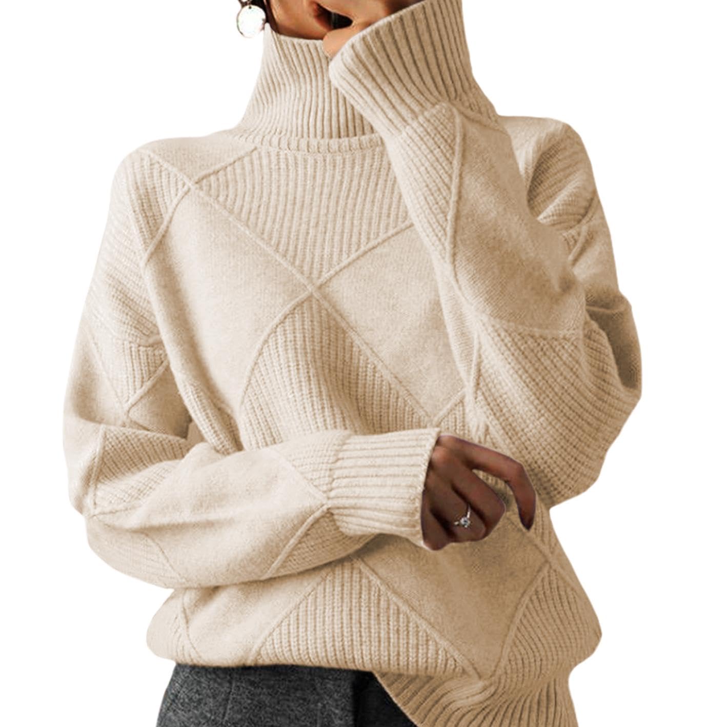 WAZZAP Sweaters for Women Fall Winter Turtleneck Long Sleeve Casual Loose Pullover Chunky Sweater Plus Size