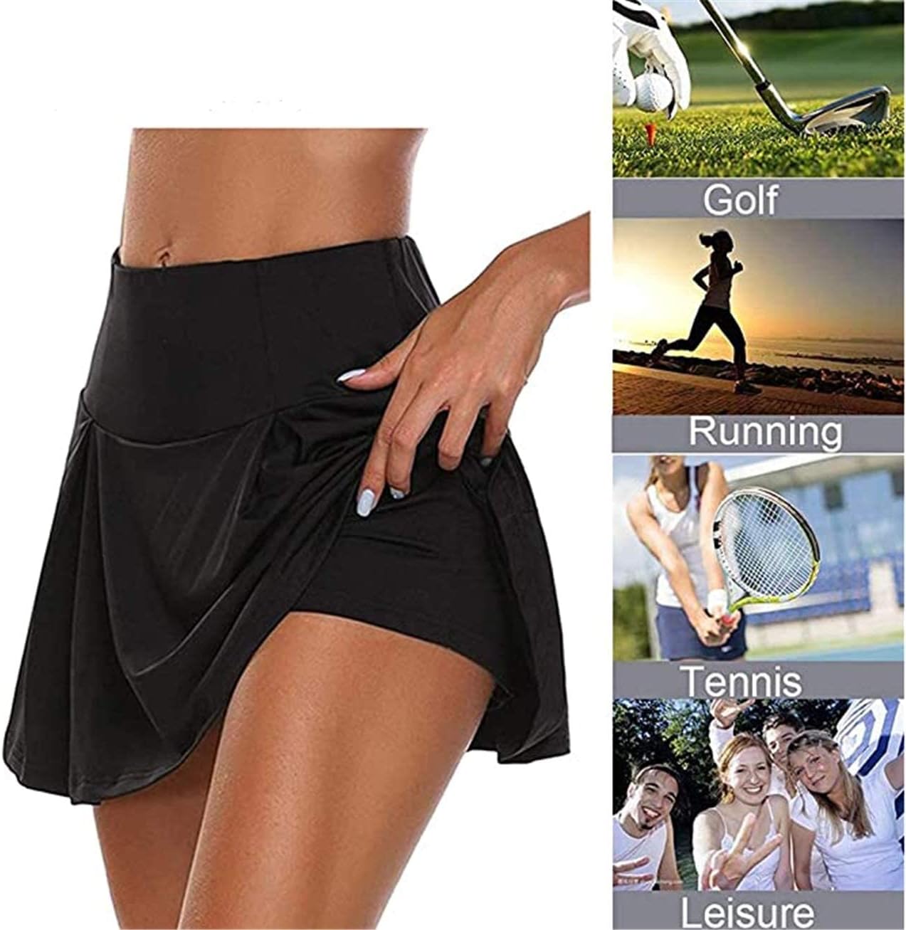 TOFOX Womens Tennis Golf Sports Pants Skirt Stretchy Running Skirt 2 in1 Sports Leggings with Skirt Short Skort Pants Skirt Stretchy Running Skirt