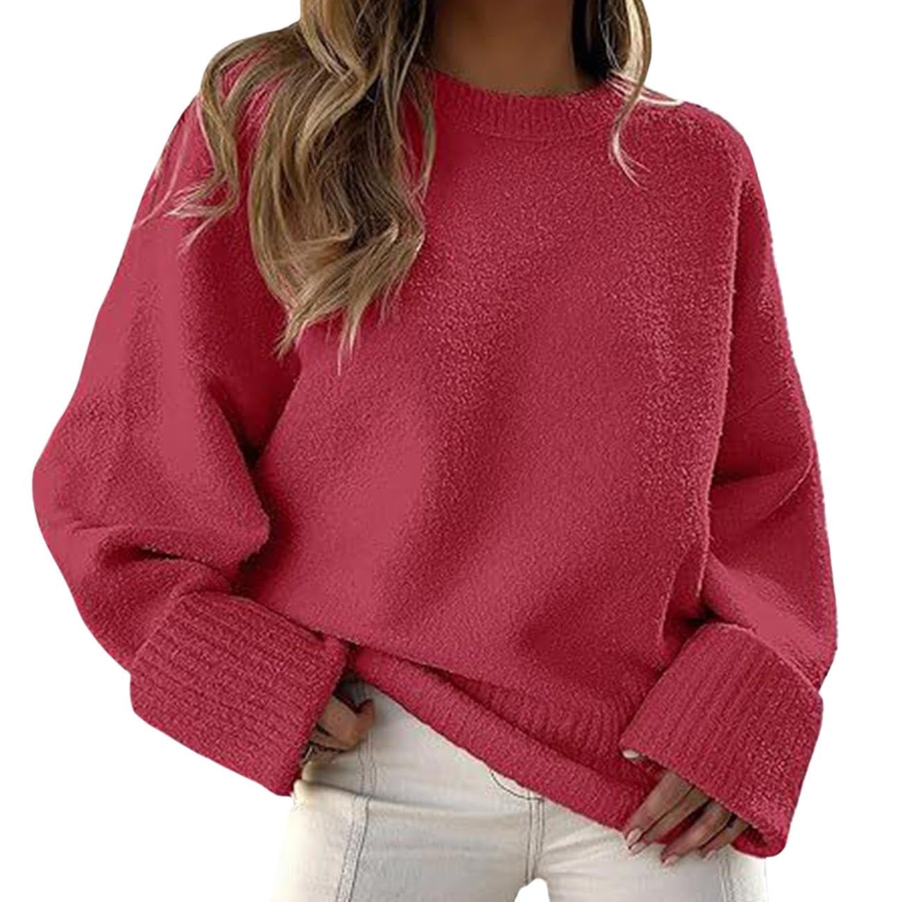 GYMTANK Sweater for Women 2025 Fall Winter Solid Crew Neck Long Sleeve Casual Loose Pullover Oversize Chunky Sweater