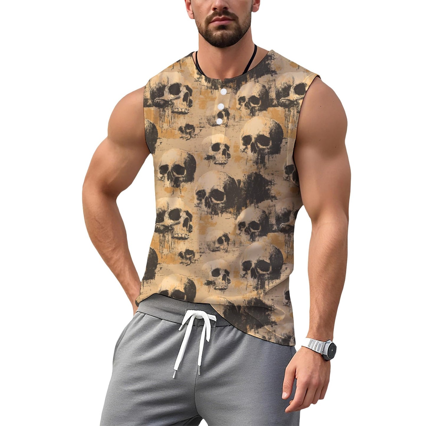 NAVARCH Mens Tank Tops for Workout Skull Print Casual Sleeveless Muscle Shirts Crewneck Loose Fit Basic Beach Top