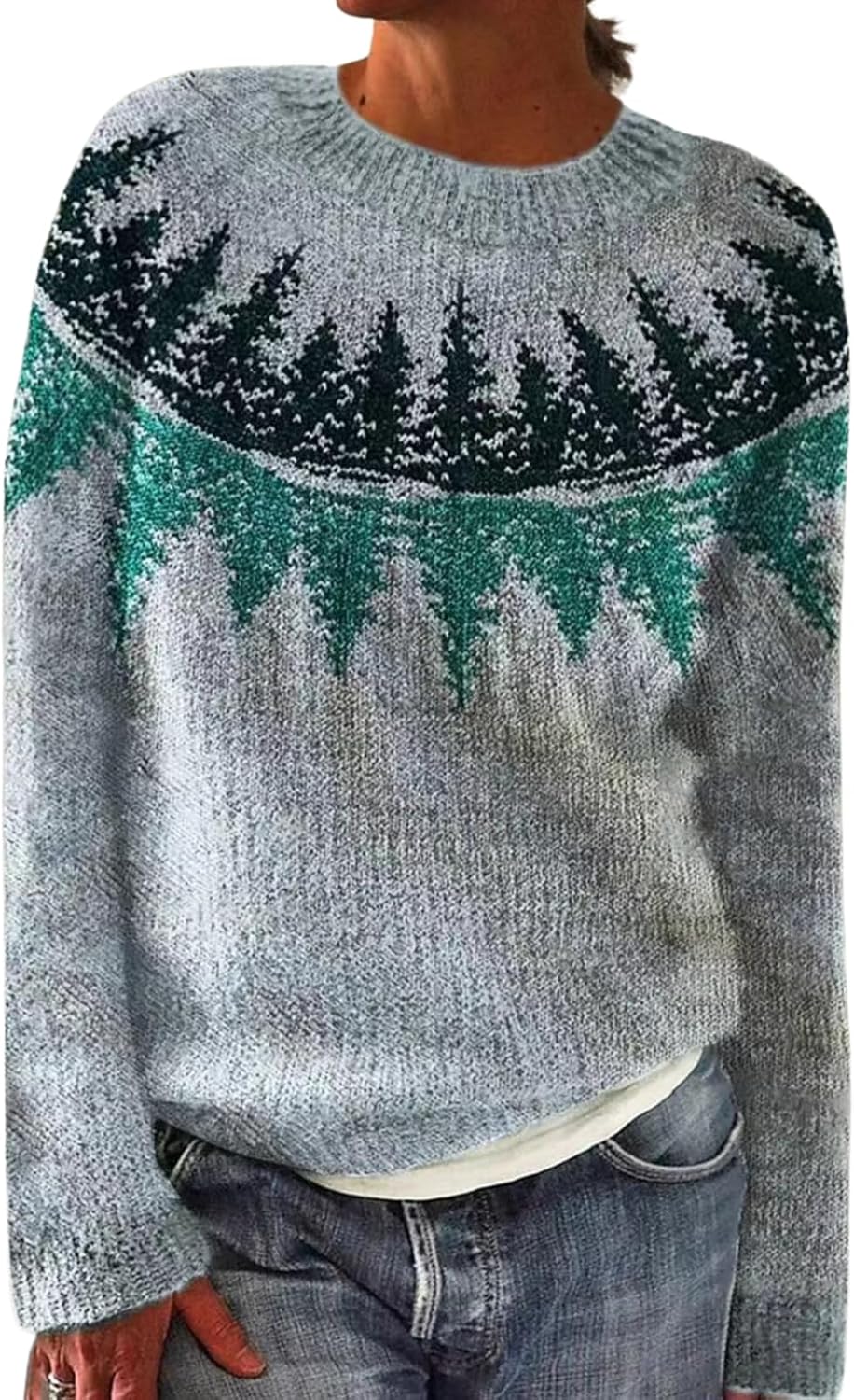 WAZZAP Fair Isle Sweater for Women Fall Winter Casual Crewneck Long Sleeve Lightweight Pullover Tops