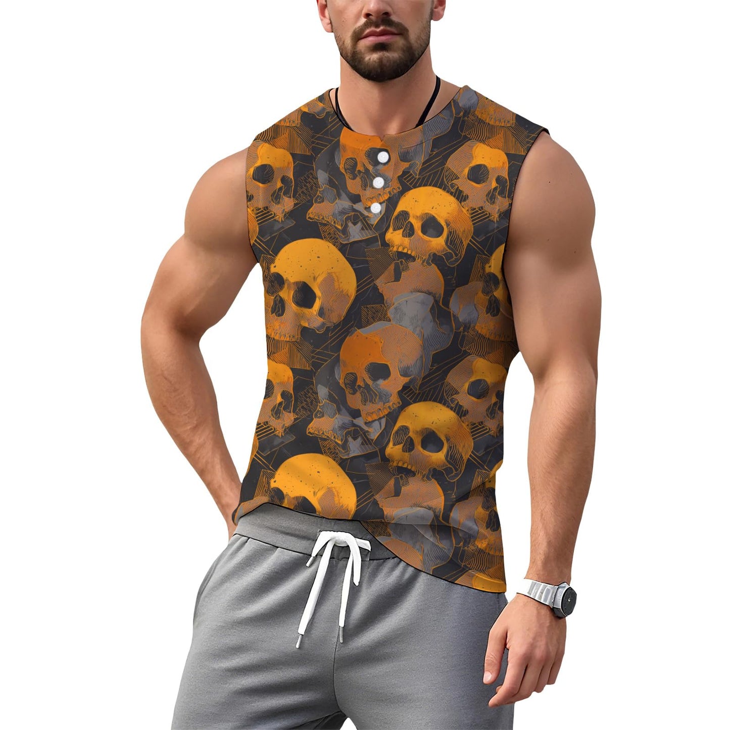 NAVARCH Mens Tank Tops for Workout Skull Print Casual Sleeveless Muscle Shirts Crewneck Loose Fit Basic Beach Top