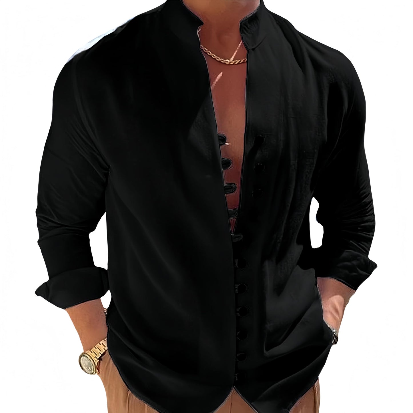 Befox Mens Dressy Casual Button Down Shirts Solid Color Cotton Blend Long Sleeve Summer Vacation Shirt Tops