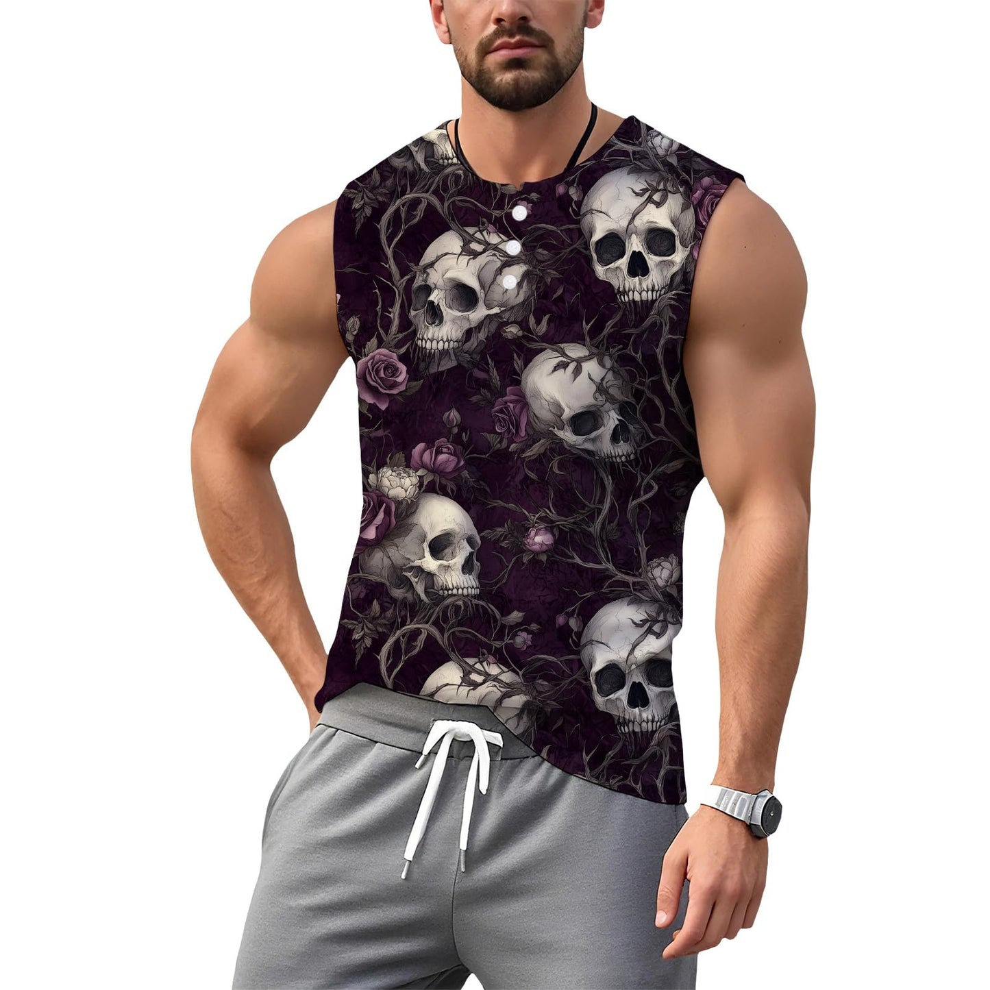 NAVARCH Mens Tank Tops for Workout Skull Print Casual Sleeveless Muscle Shirts Crewneck Loose Fit Basic Beach Top