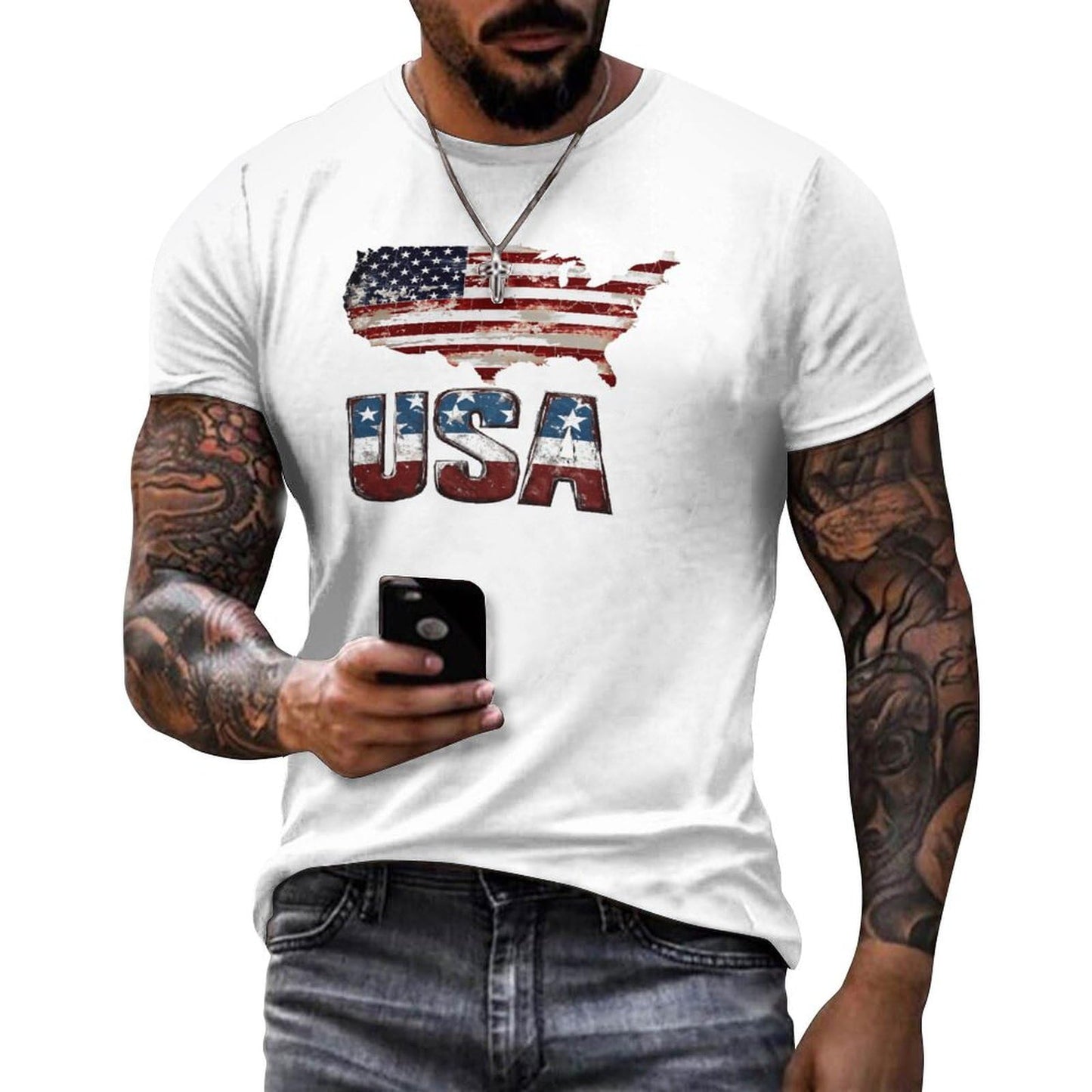 NAVARCH American Flag Shirt for Men Short Sleeve Crewneck Casual Stylish Summer Shirts Graphic Skull Print T-Shirt Tops