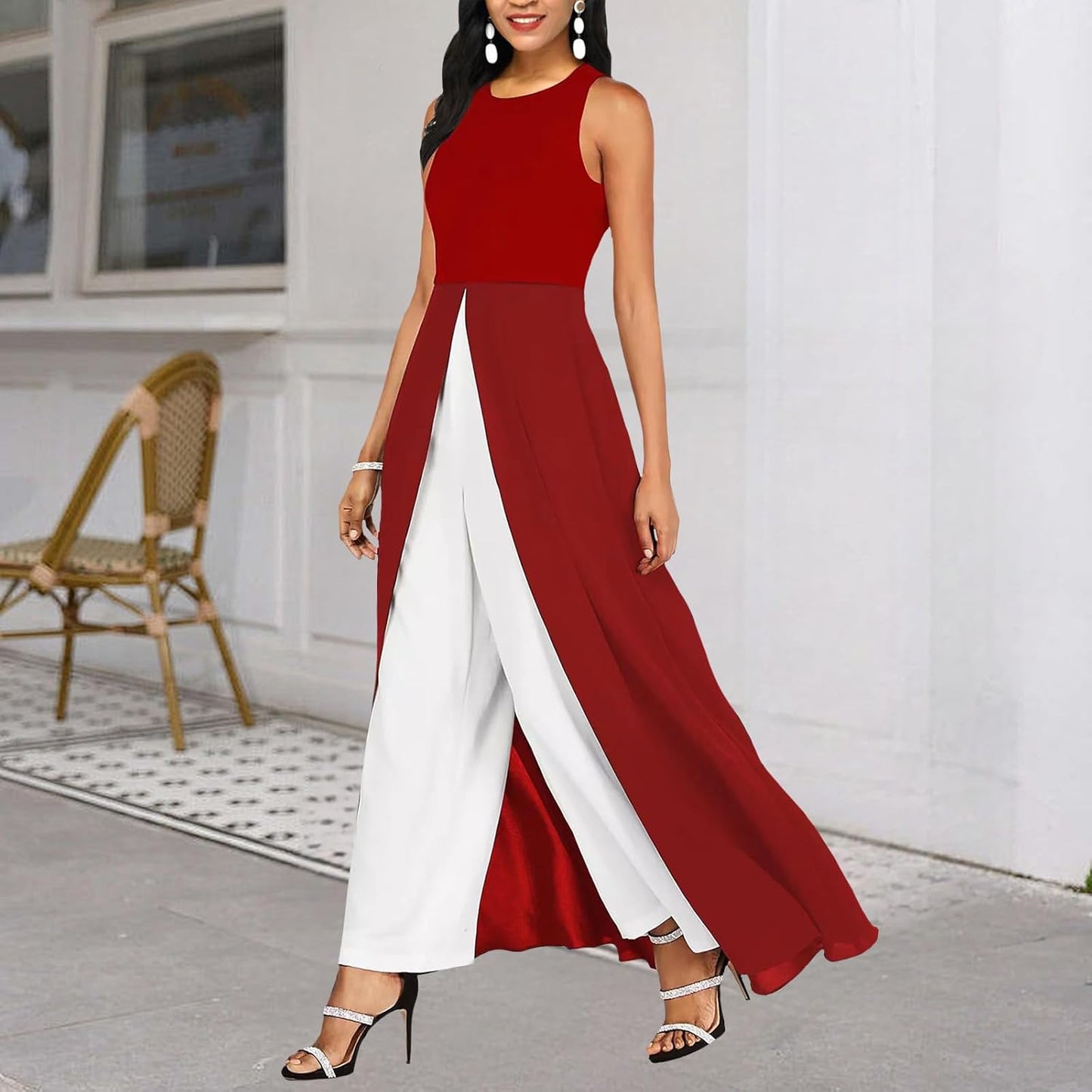GYMBULL Overlay Fancy Jumpsuit for Women, Elegant Sleeveless Cocktail Jumpsuit Dress Evening Party Formal Wedding Guest Romper