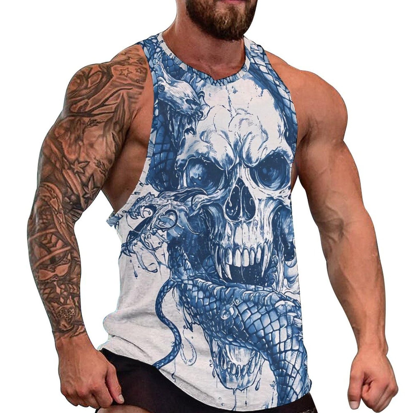 NAVARCH Mens US Flag Tank Tops Skull Graphic Print Sleeveless Crew Neck Western Shirts for Men Fashion Vest