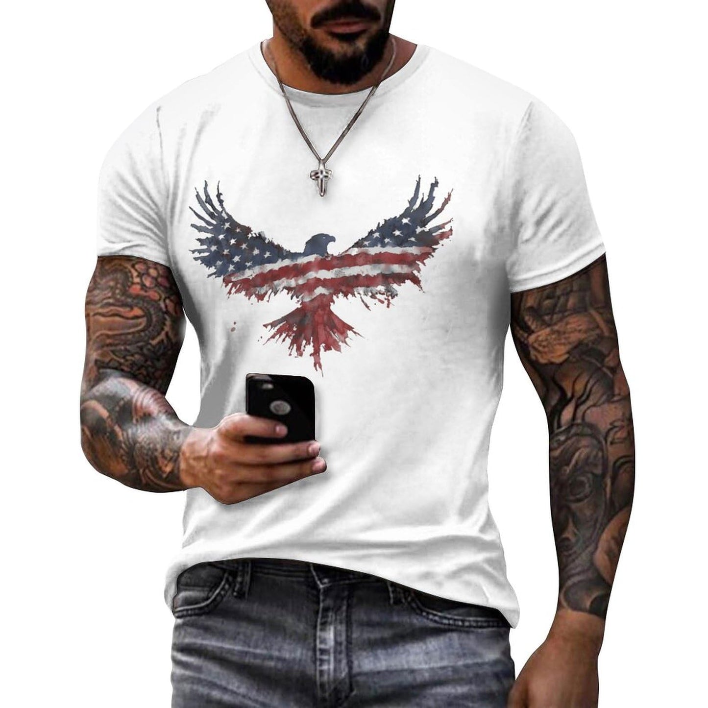NAVARCH American Flag Shirt for Men Short Sleeve Crewneck Casual Stylish Summer Shirts Graphic Skull Print T-Shirt Tops