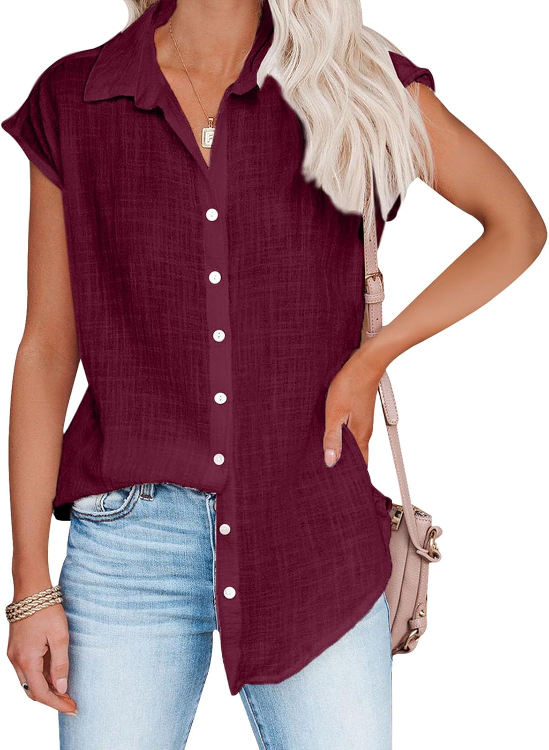 gukoo Tunic Shirts for Women V Neck Business Vintage Lightweight Button Down Sleeveless Casual Summer Workout Tops