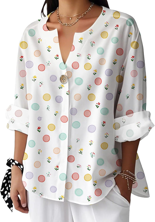 Befox Casual Tunic Tops for Women Stylish Oversized 3/4 Sleeve Business Vintage Floral Printed V Neck Workout T Shirts