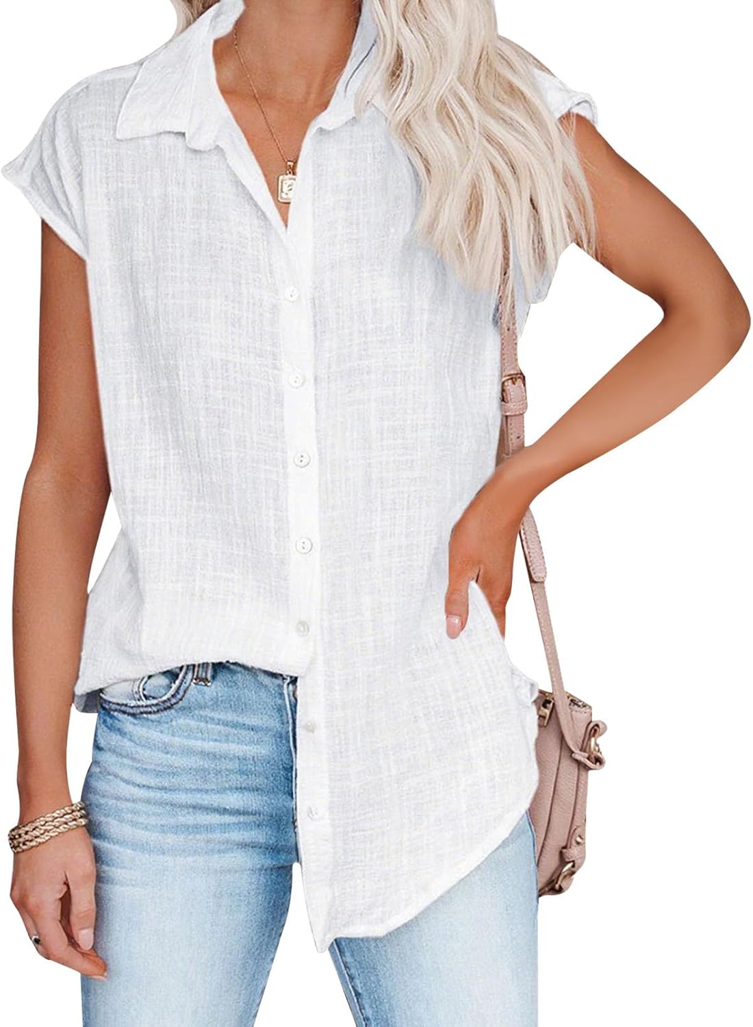 gukoo Tunic Shirts for Women V Neck Business Vintage Lightweight Button Down Sleeveless Casual Summer Workout Tops