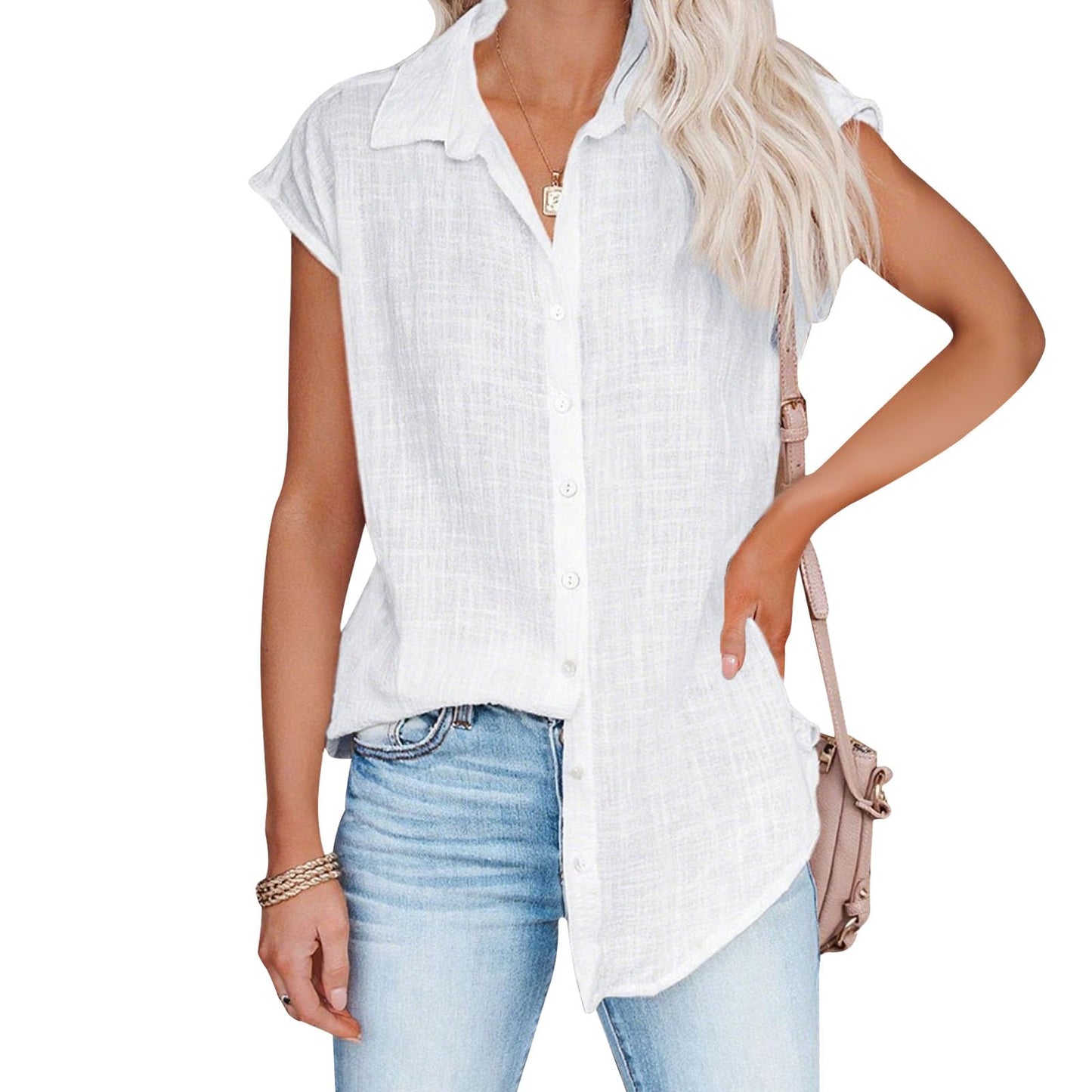 gukoo Tunic Shirts for Women V Neck Business Vintage Lightweight Button Down Sleeveless Casual Summer Workout Tops