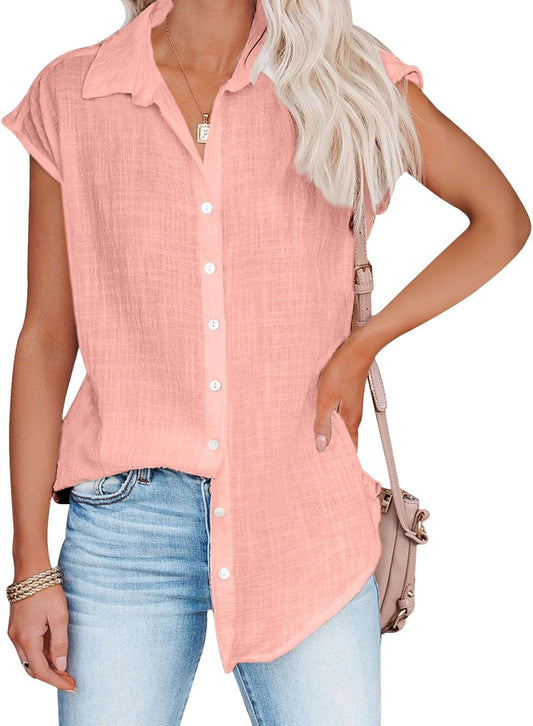 gukoo Tunic Shirts for Women V Neck Business Vintage Lightweight Button Down Sleeveless Casual Summer Workout Tops