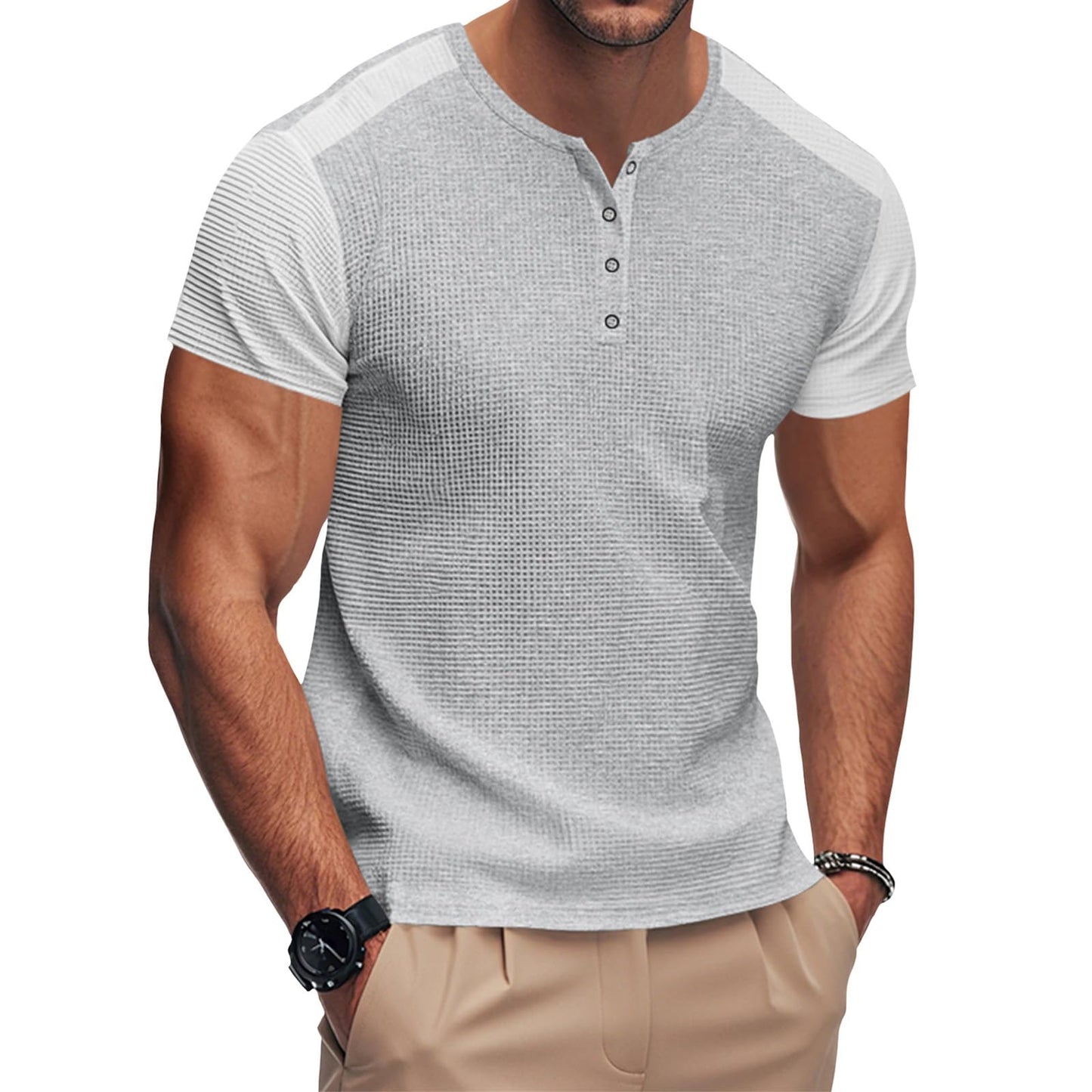 GYMDOG Mens Henley Shirts Gym Workout Athletic Shirt Tees Color Block Short Sleeve Button Crewneck Muscle Slim Fit T-Shirt