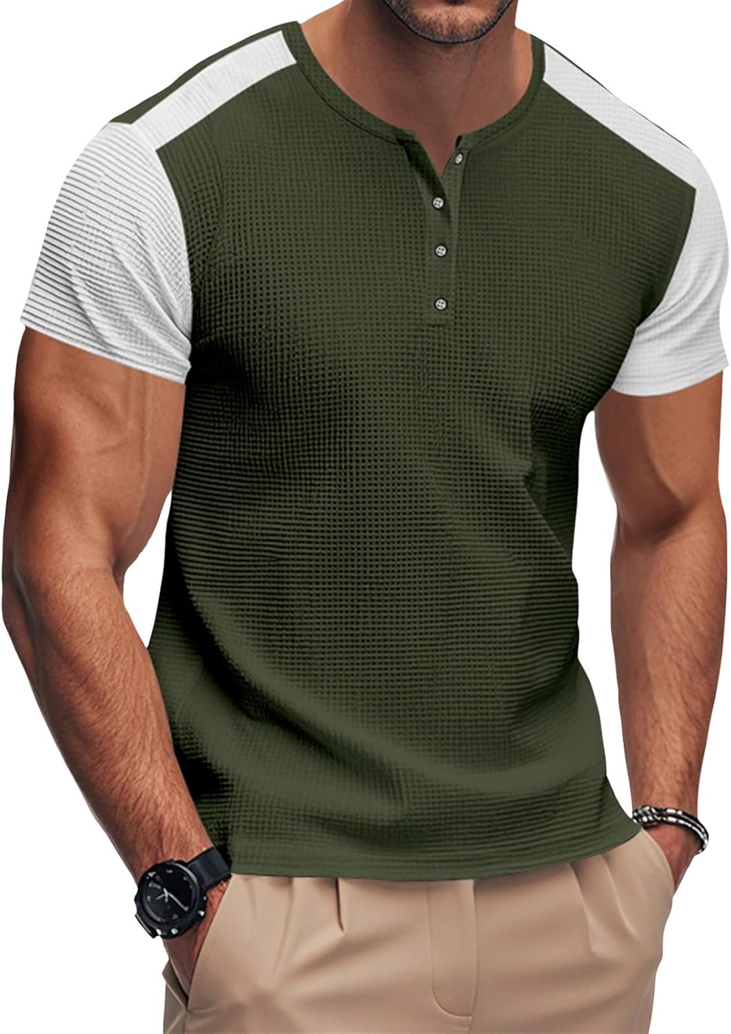 GYMDOG Mens Henley Shirts Gym Workout Athletic Shirt Tees Color Block Short Sleeve Button Crewneck Muscle Slim Fit T-Shirt