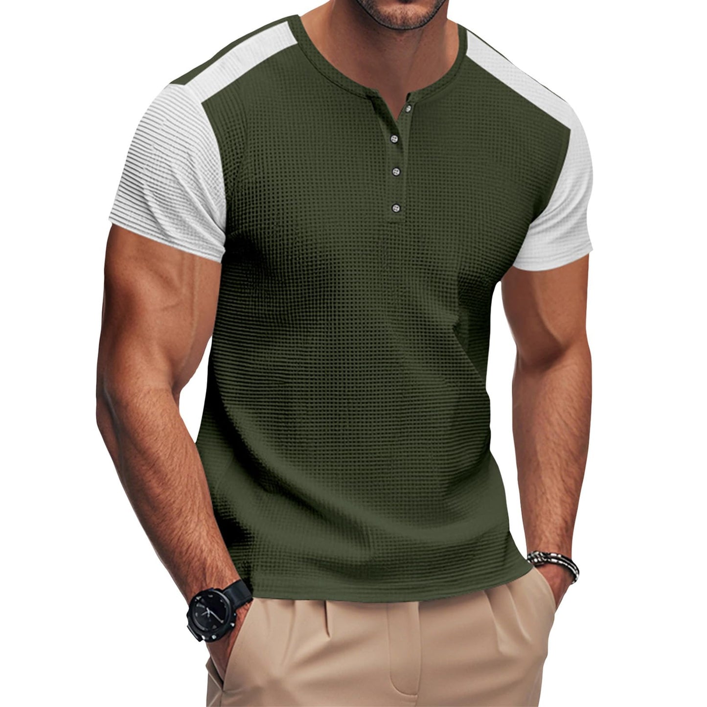 GYMDOG Mens Henley Shirts Gym Workout Athletic Shirt Tees Color Block Short Sleeve Button Crewneck Muscle Slim Fit T-Shirt