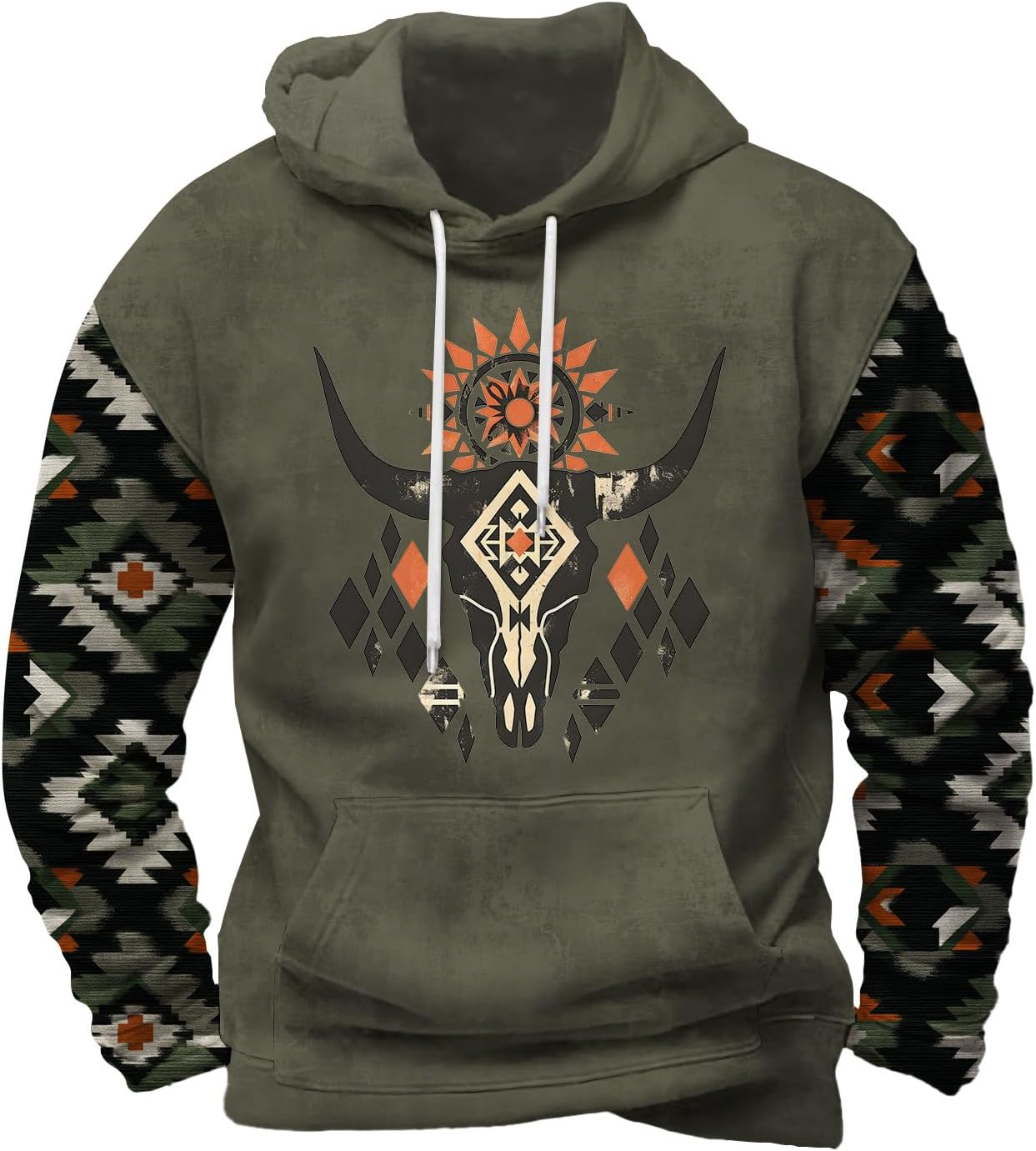 FONDBERYL Mens Aztec Hoodies Western Cowboy Hooded Sweatshirt Vintage Graphic Print Fashion Pullover Tops with Pocket
