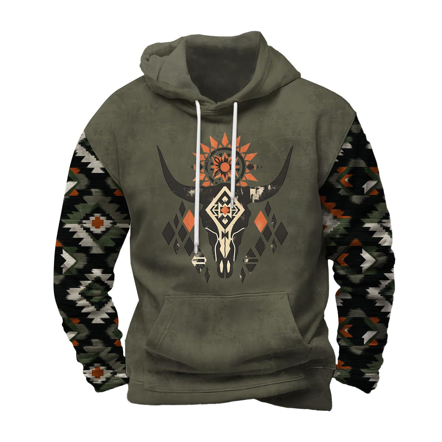 FONDBERYL Mens Aztec Hoodies Western Cowboy Hooded Sweatshirt Vintage Graphic Print Fashion Pullover Tops with Pocket