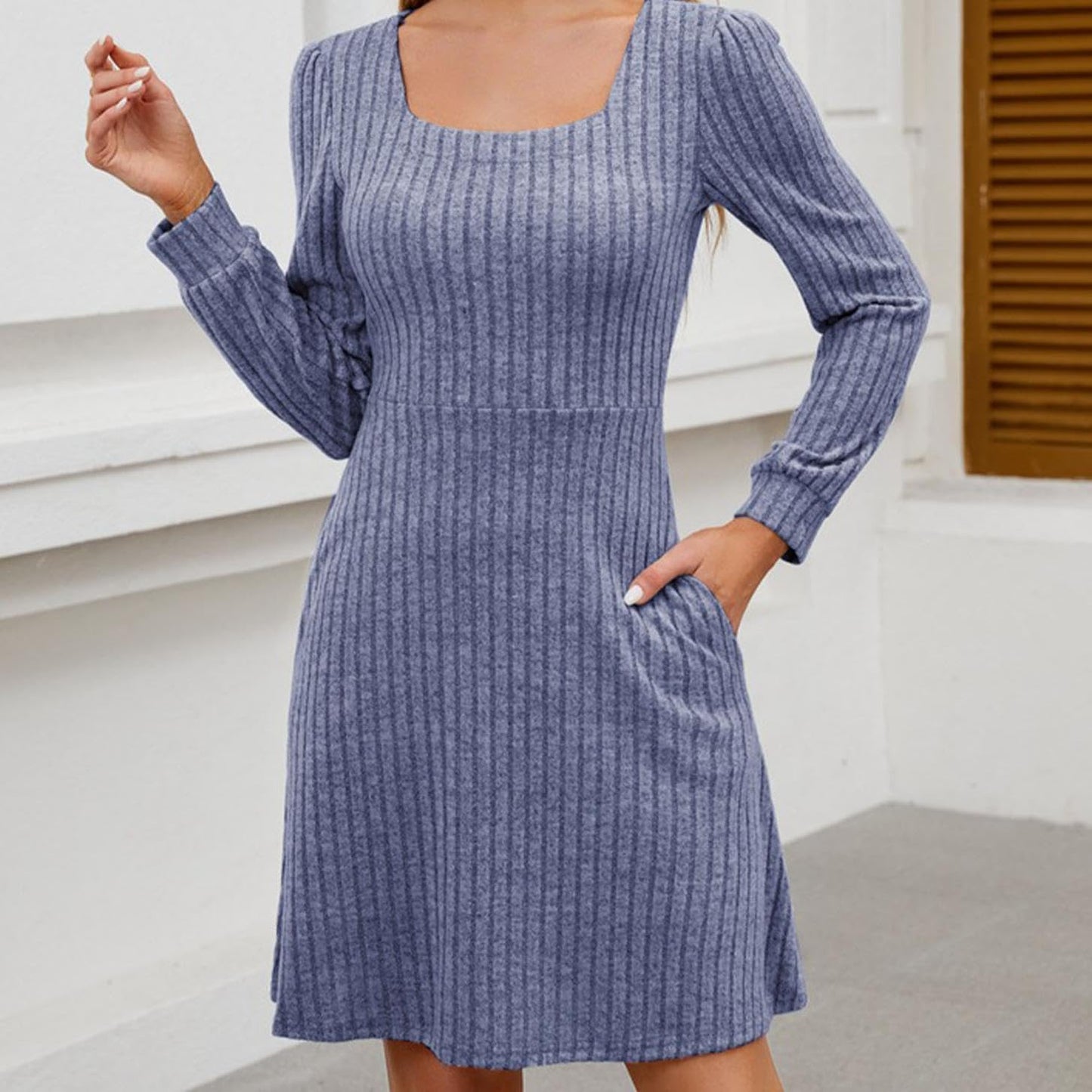 GYMDOG Women Dress for Summer Spring with Square Neck Casual Midi Polyester Skirt Solid Stripes Classic Dresses