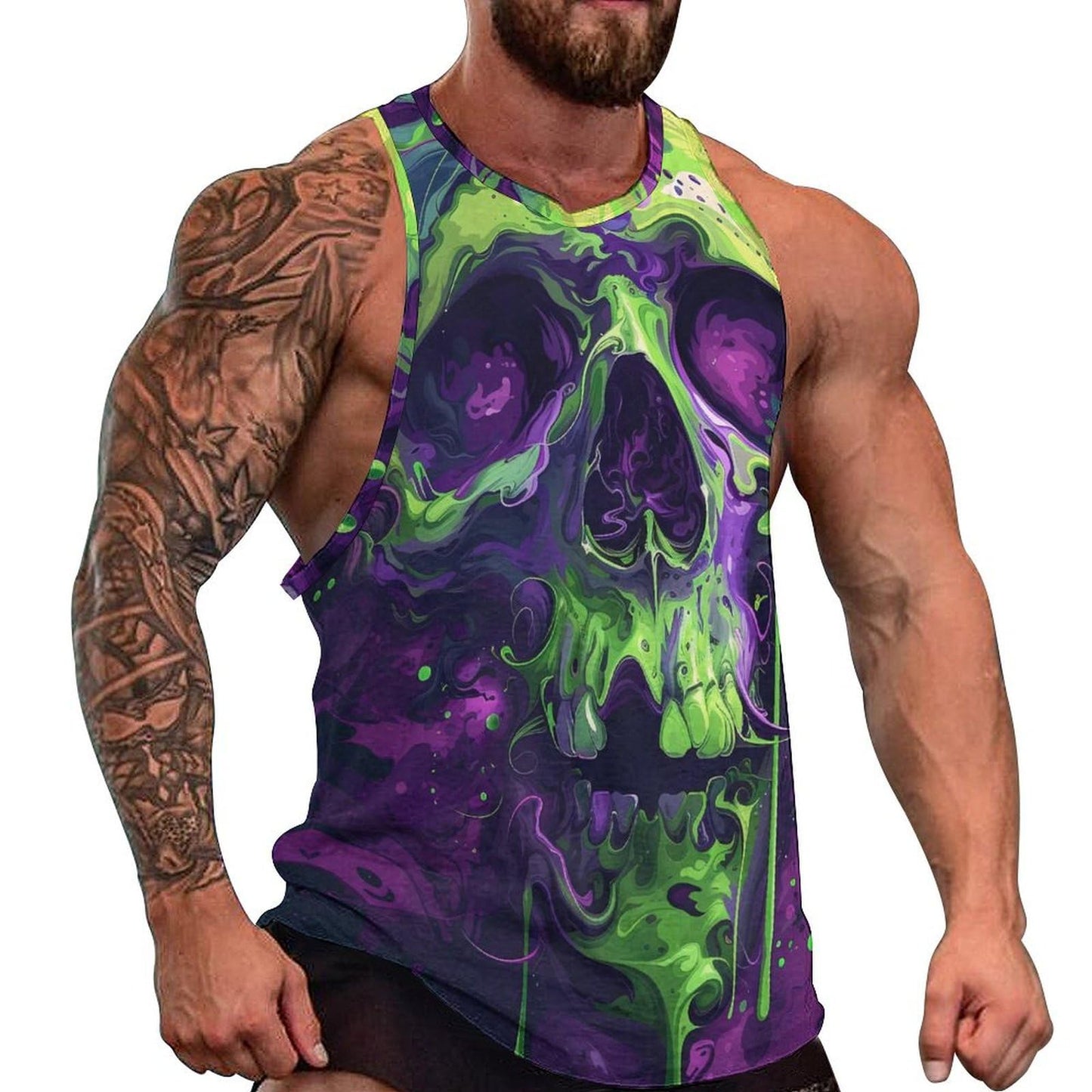 NAVARCH Mens US Flag Tank Tops Skull Graphic Print Sleeveless Crew Neck Western Shirts for Men Fashion Vest