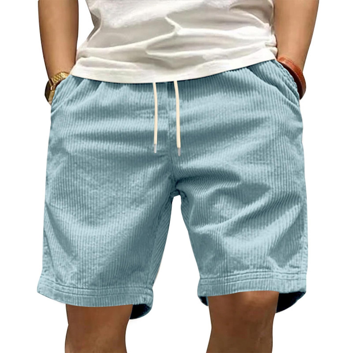 GYMTANK Casual Shorts for Men Solid Corduroy Lightweight Summer Casual Classic Drawstring Waisted Bermuda Shorts with Pockets