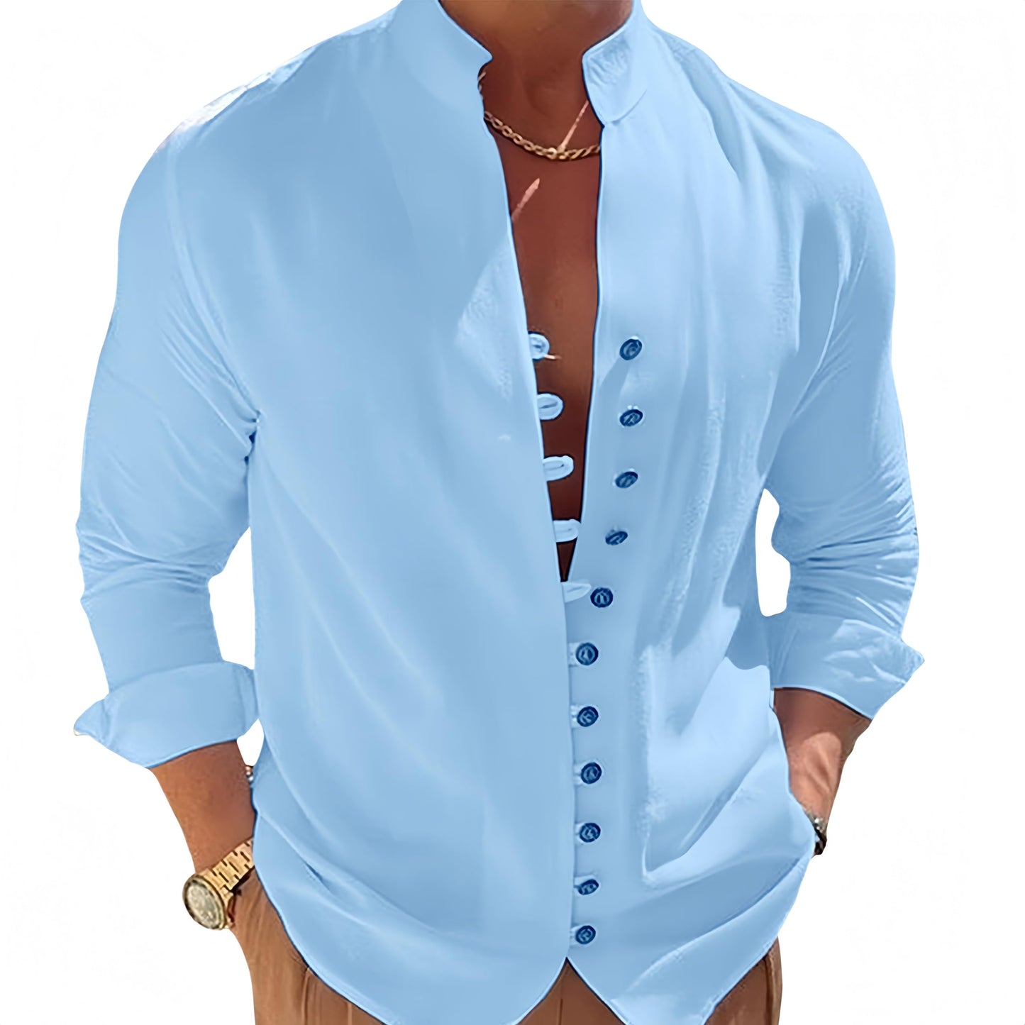 Befox Mens Dressy Casual Button Down Shirts Solid Color Cotton Blend Long Sleeve Summer Vacation Shirt Tops