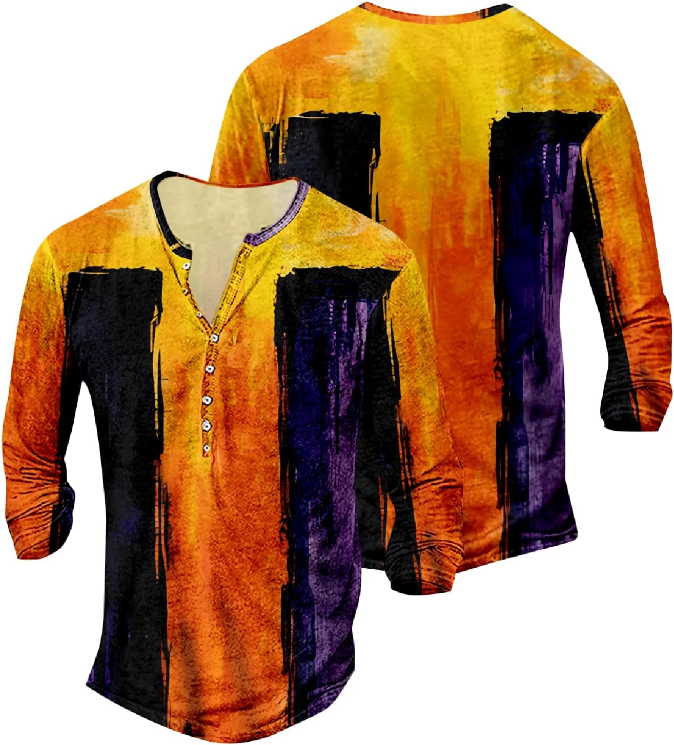 JiffPom Mens Christian Faith Long Sleeves Silky Henley Shirt Cool Jesus Cross Print Casual Button Down Polo Shirts